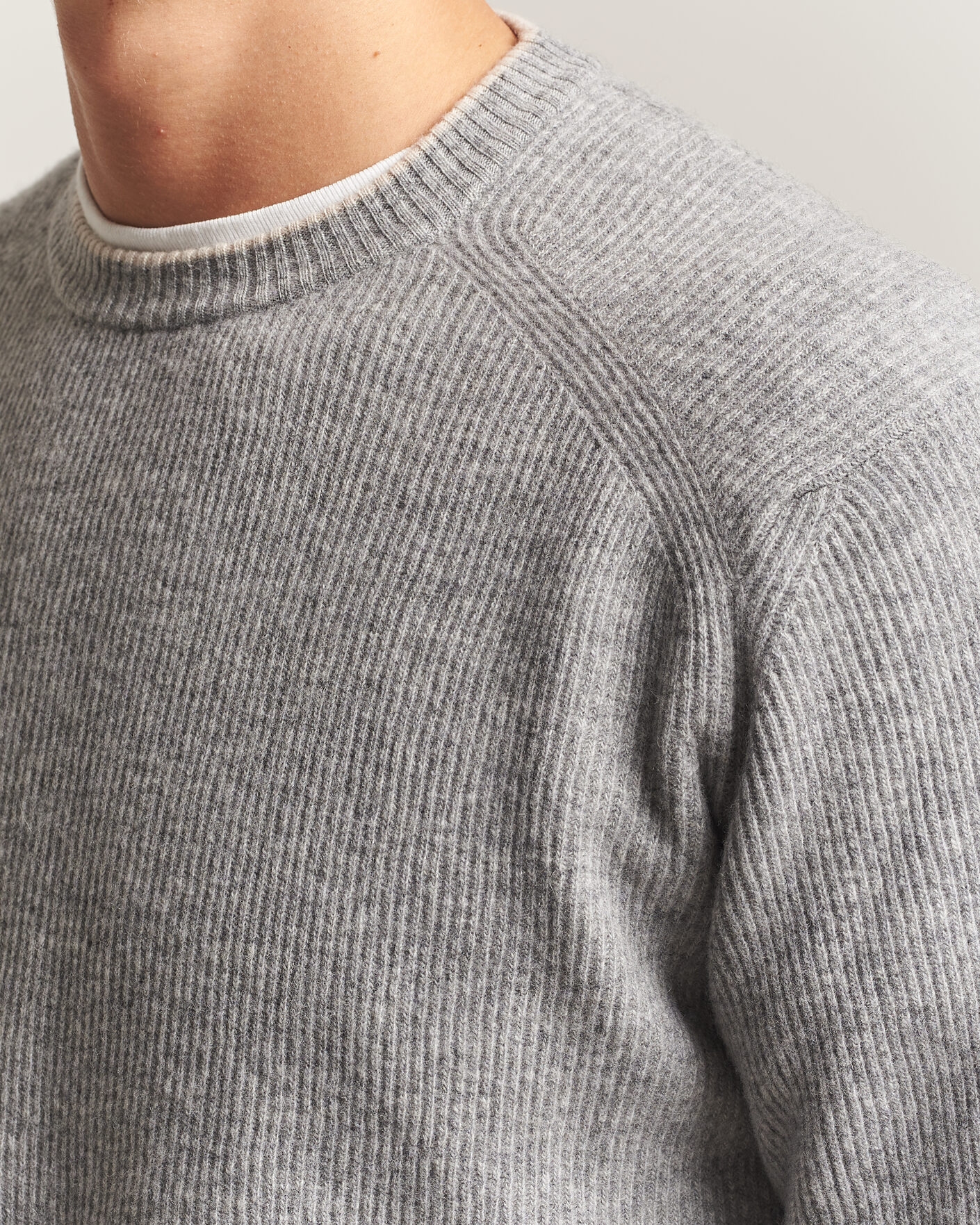 Herren | Pullover | Altea | Rib Wool Raglan Sweater Light Grey