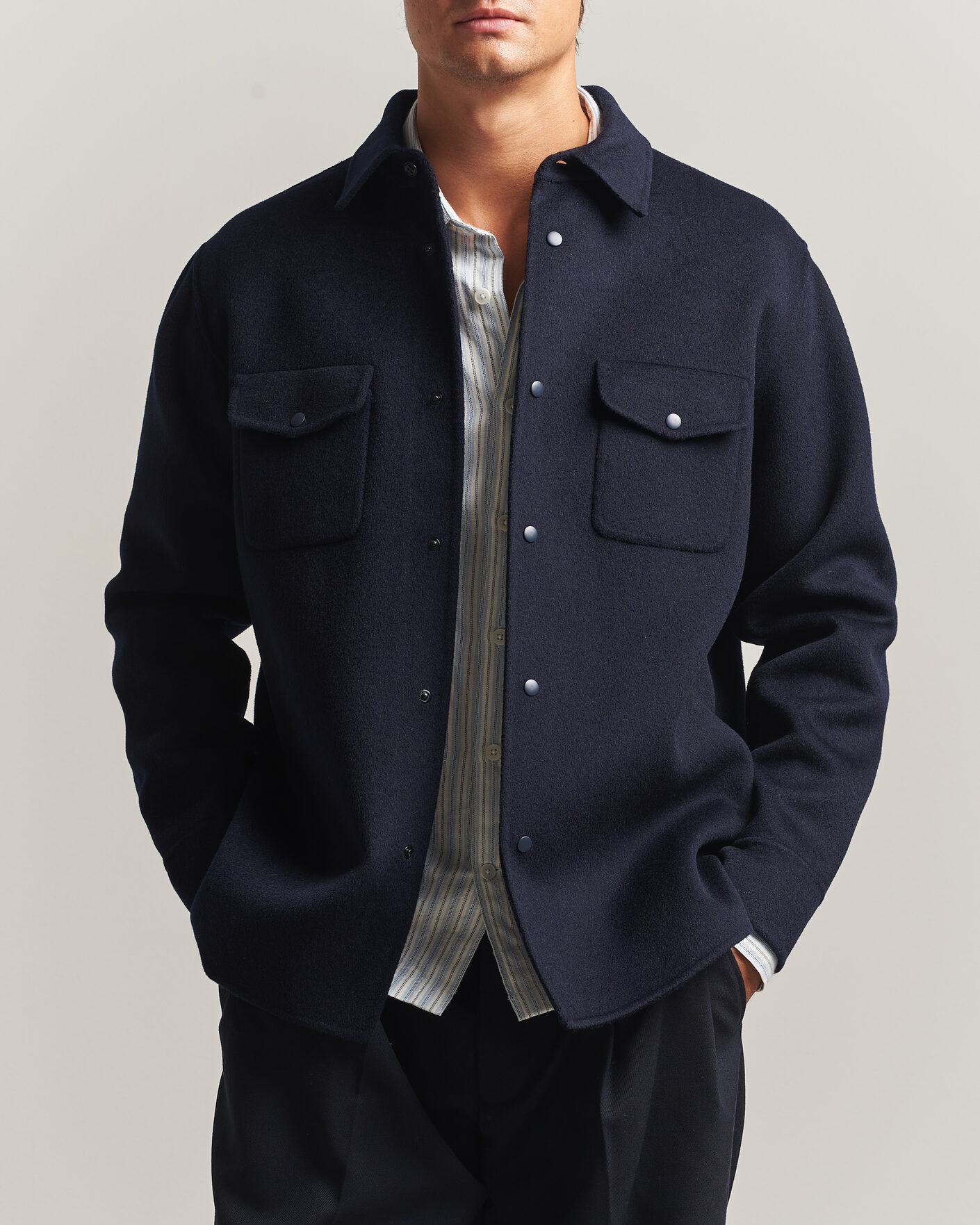 Herren | Jacken | Aspesi | Double Wool Shirt Jacket Navy
