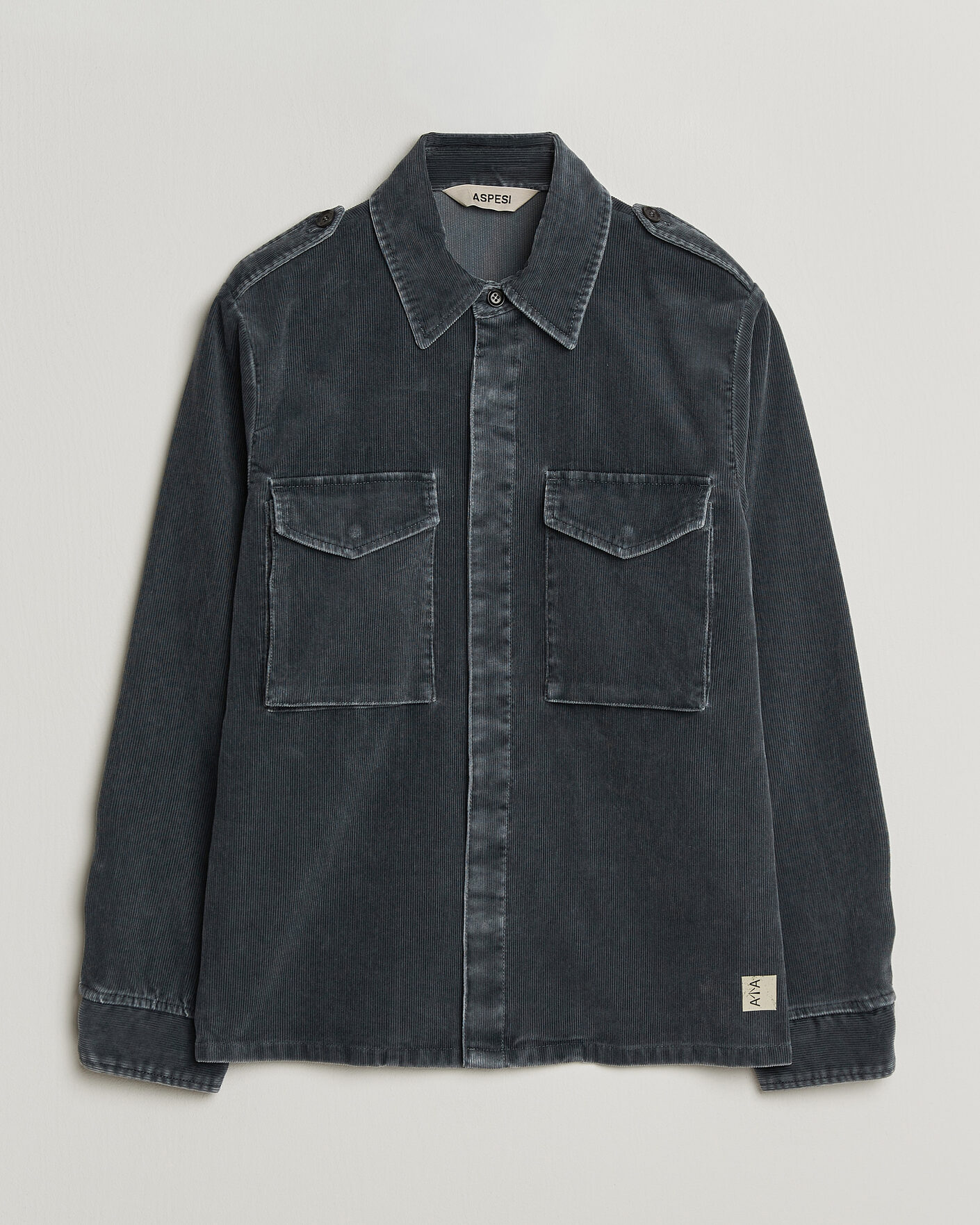 Herren | Hemden | Aspesi | Double Pocket Corduroy Overshirt Washed Black