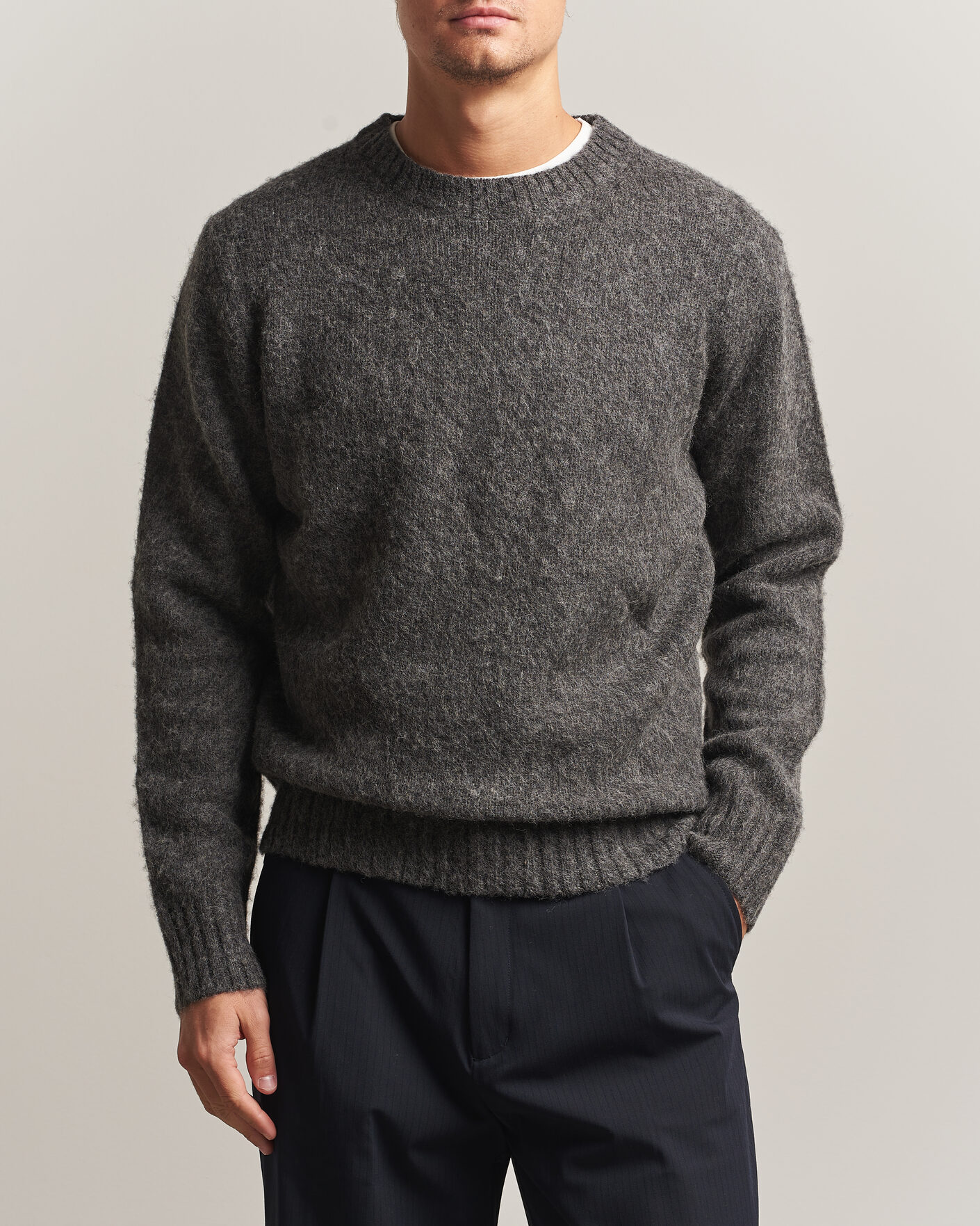 Herren | Pullover | Aspesi | Brushed Shetland Sweater Grey Melange