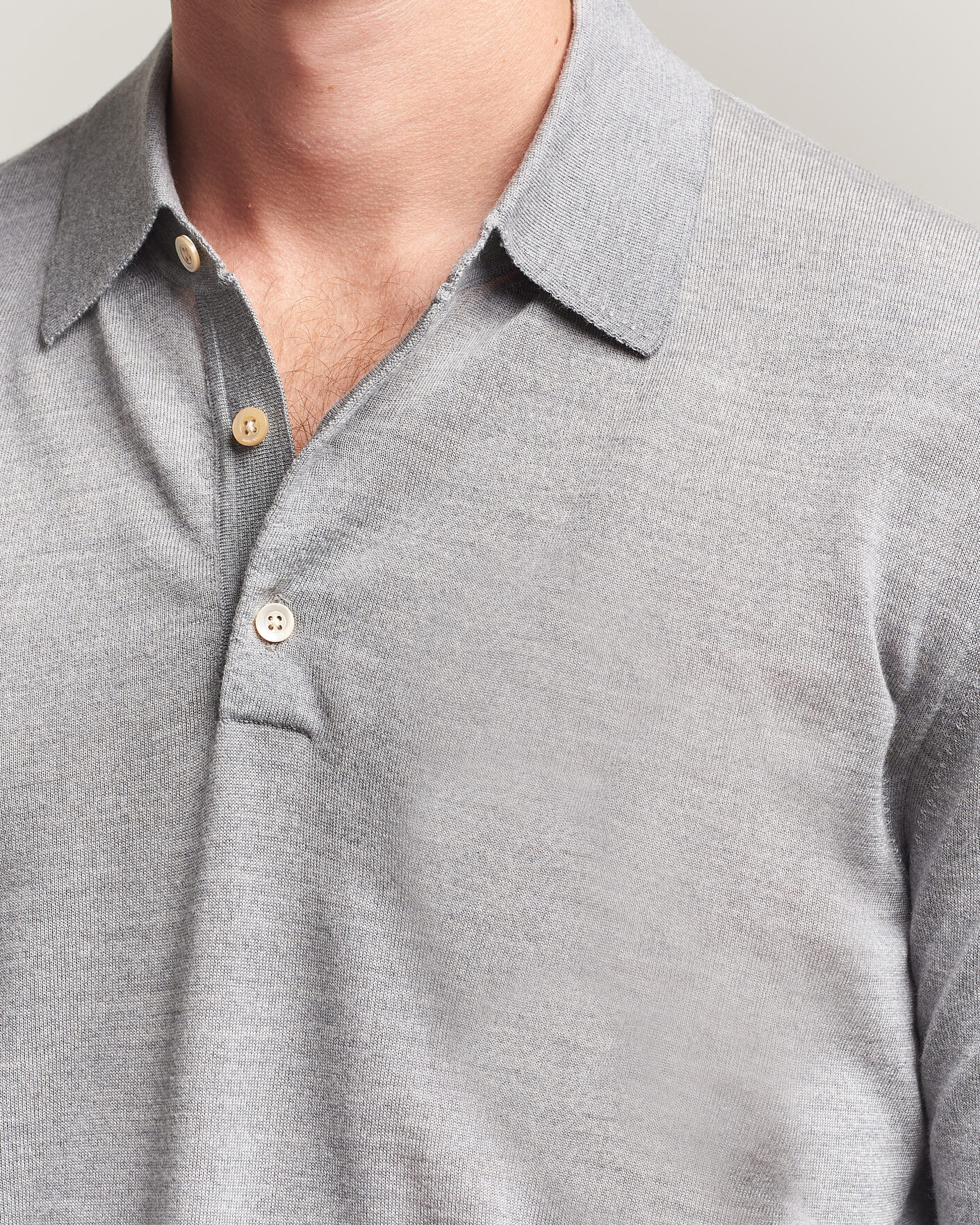 Herren | Pullover | Boglioli | Knitted Long Sleeve Polo Light Grey