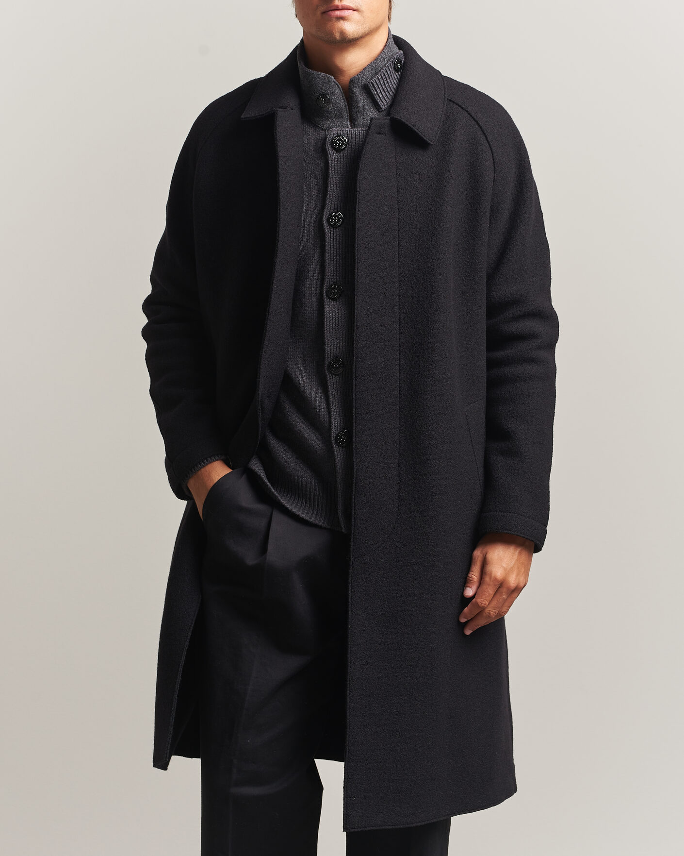 Herren | Jacken | Harris Wharf London | Boiled Wool Fly Front Balmacan Coat Black