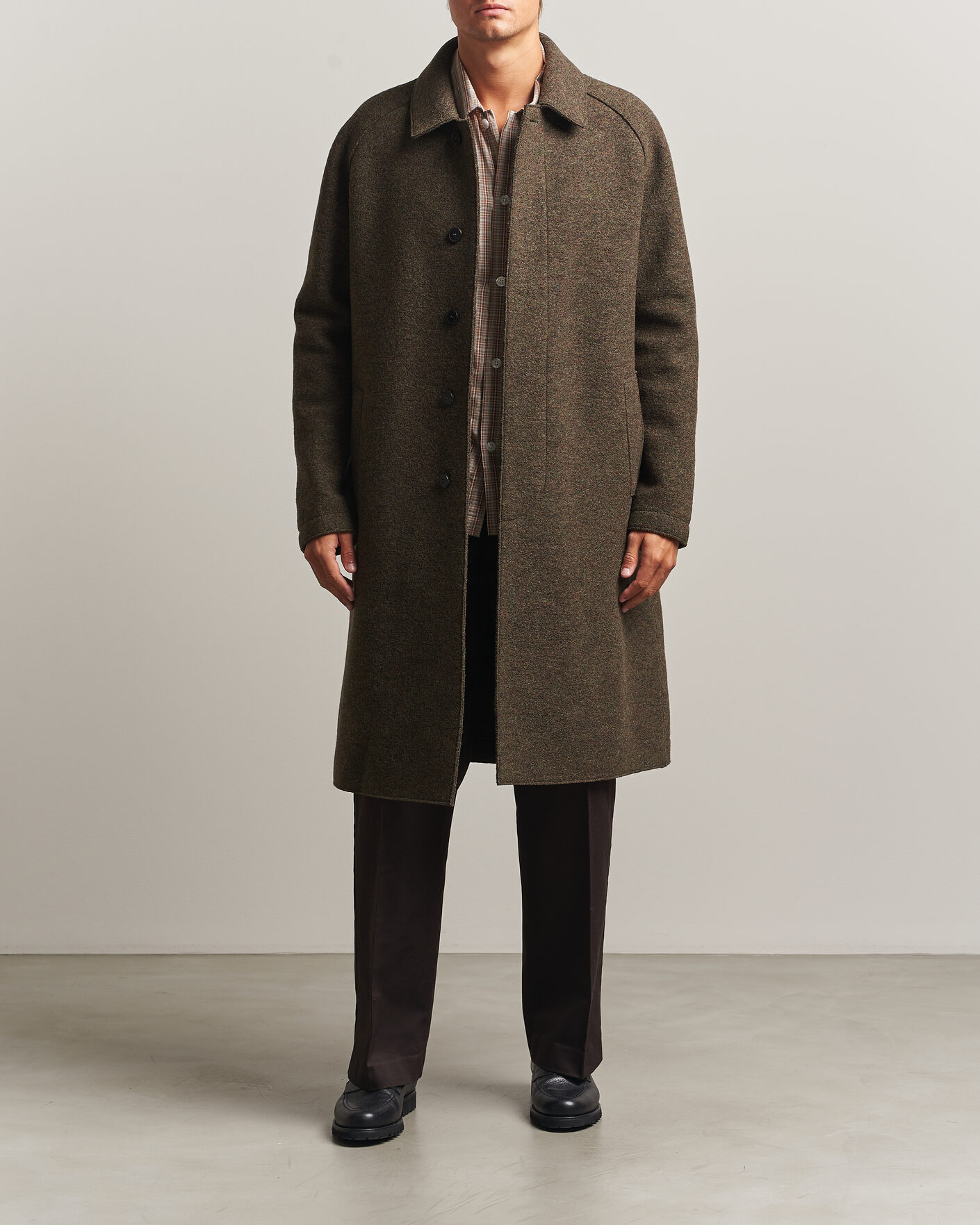 Herren | Jacken | Harris Wharf London | Boiled Wool Fly Front Balmacan Coat Brown/Green