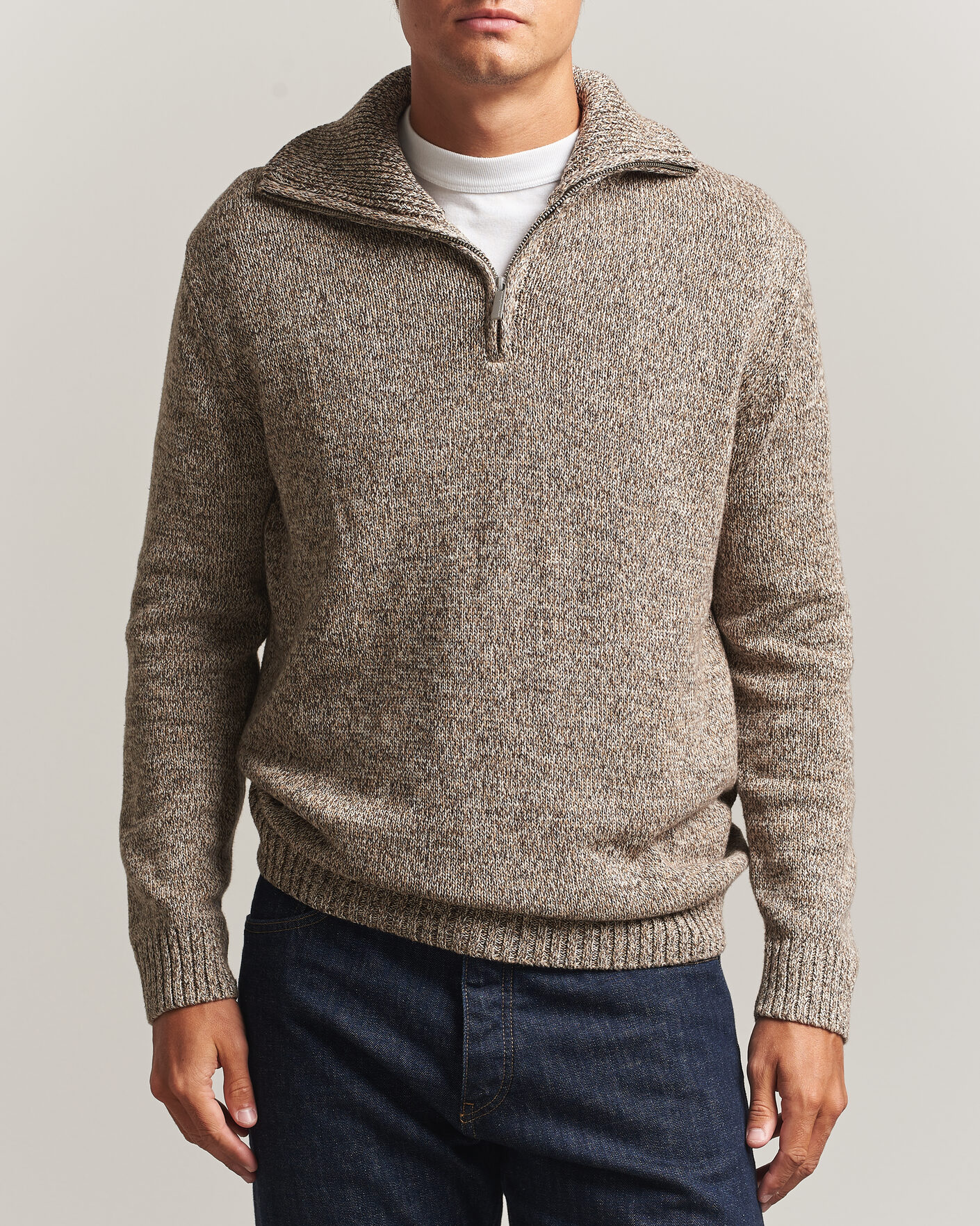 Herren | Pullover | KnowledgeCotton Apparel | Heavy Knitted Half Zip Brown