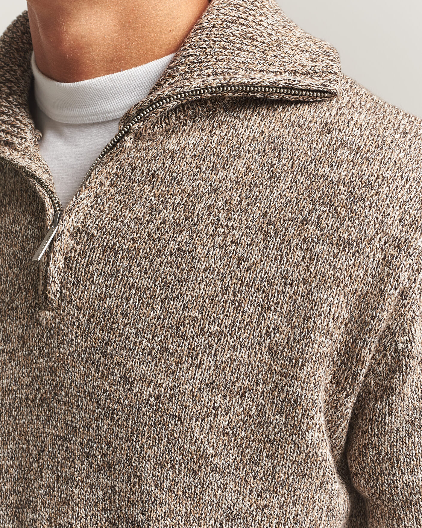 Herren | Pullover | KnowledgeCotton Apparel | Heavy Knitted Half Zip Brown