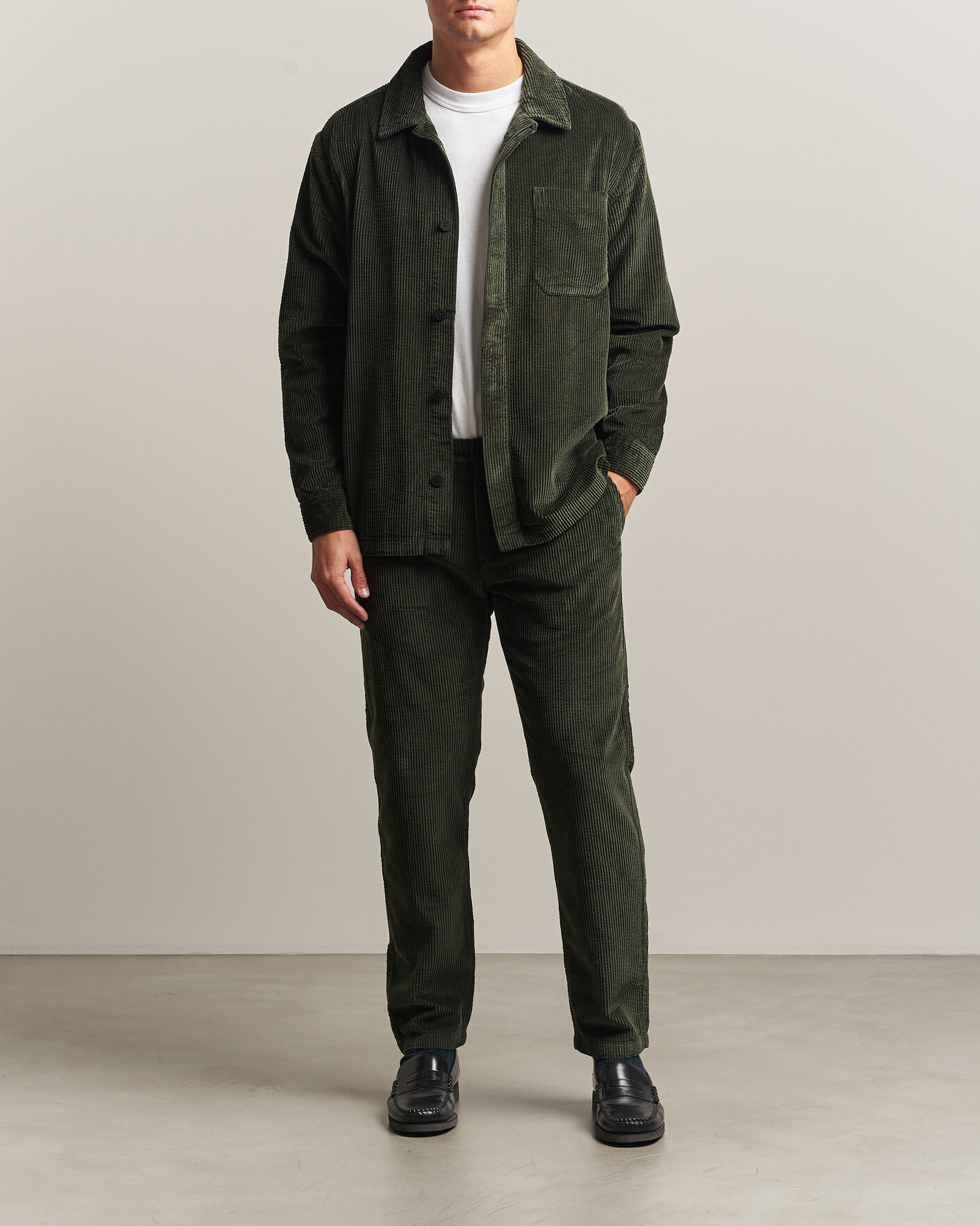 Herren | Hemden | KnowledgeCotton Apparel | Cotton Corduroy Overshirt Forest Night