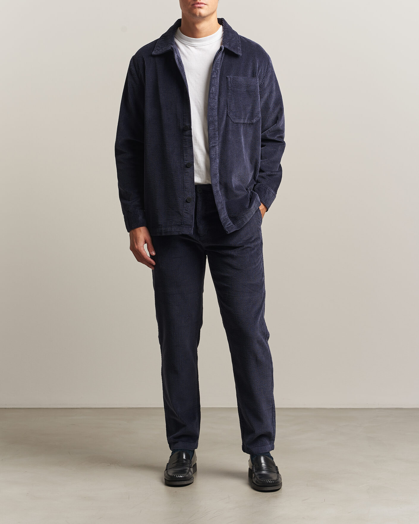 Herren | Hemden | KnowledgeCotton Apparel | Cotton Corduroy Overshirt Night Sky