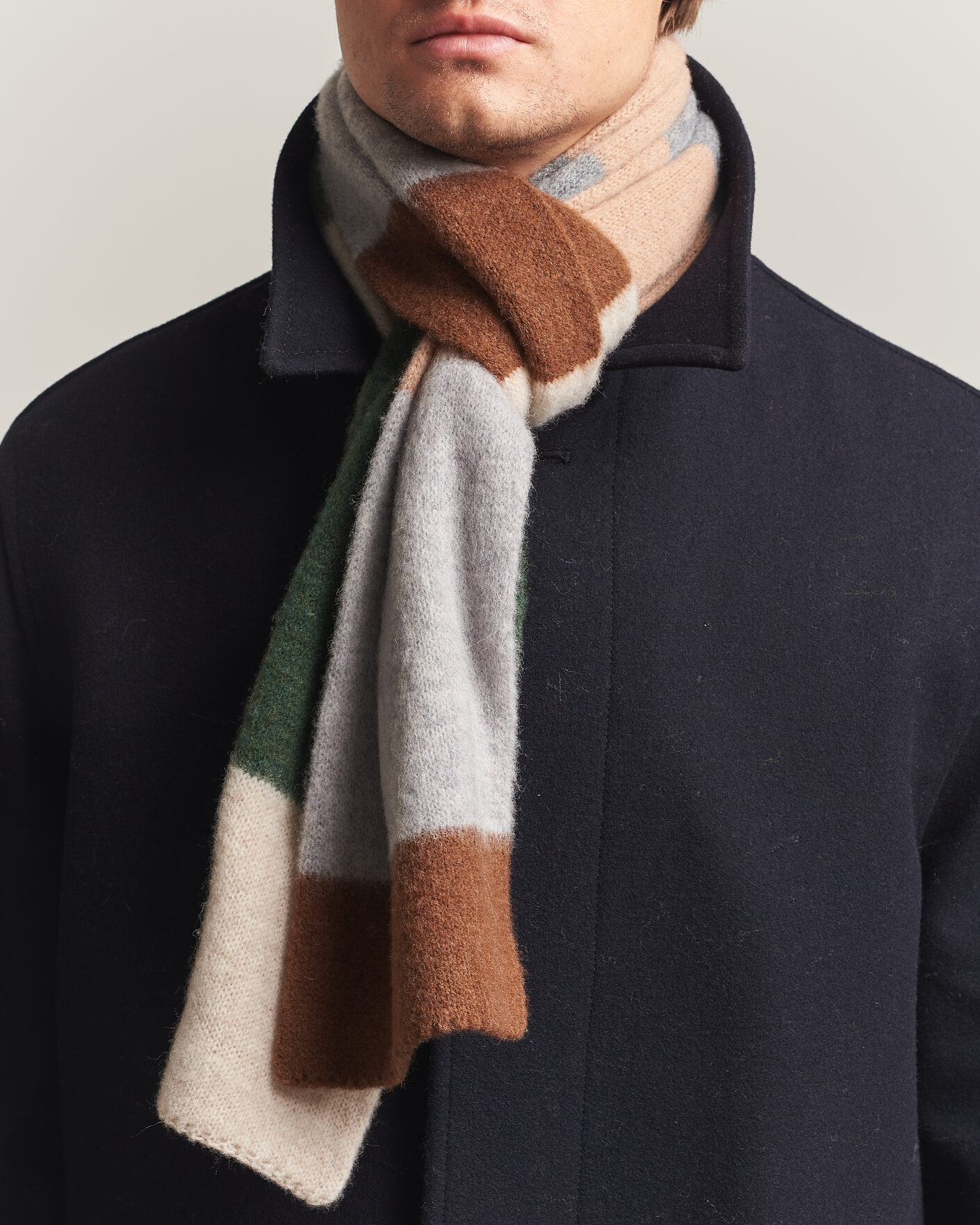 Herren | Schals | Robert Mackie | Rona Ribbed Shaggy Lambswool Scarf Grey/Green/Beige Mix