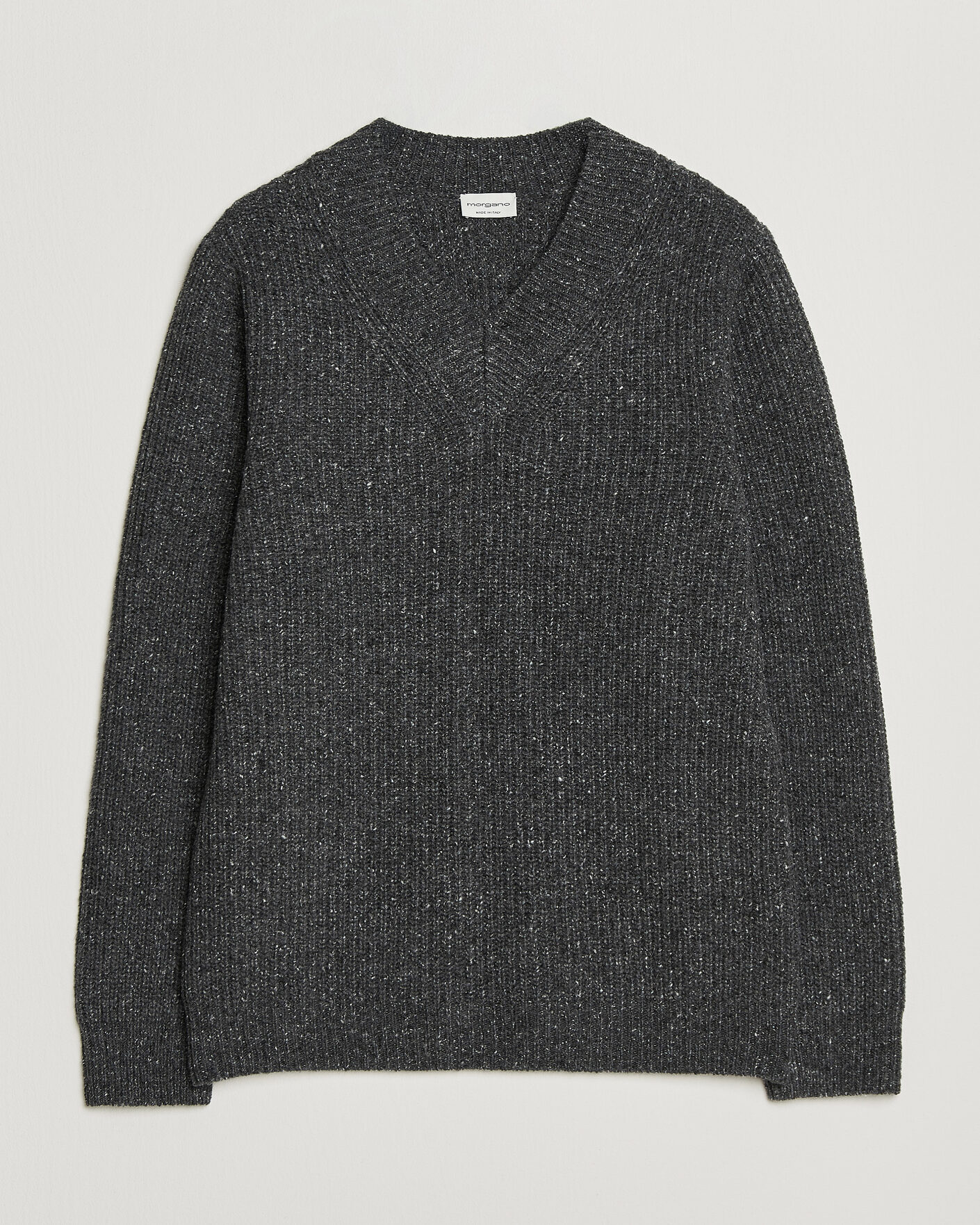 Herren | Pullover | Morgano | Fisherman Ribb Donegal Knitted V-Neck Dark Grey