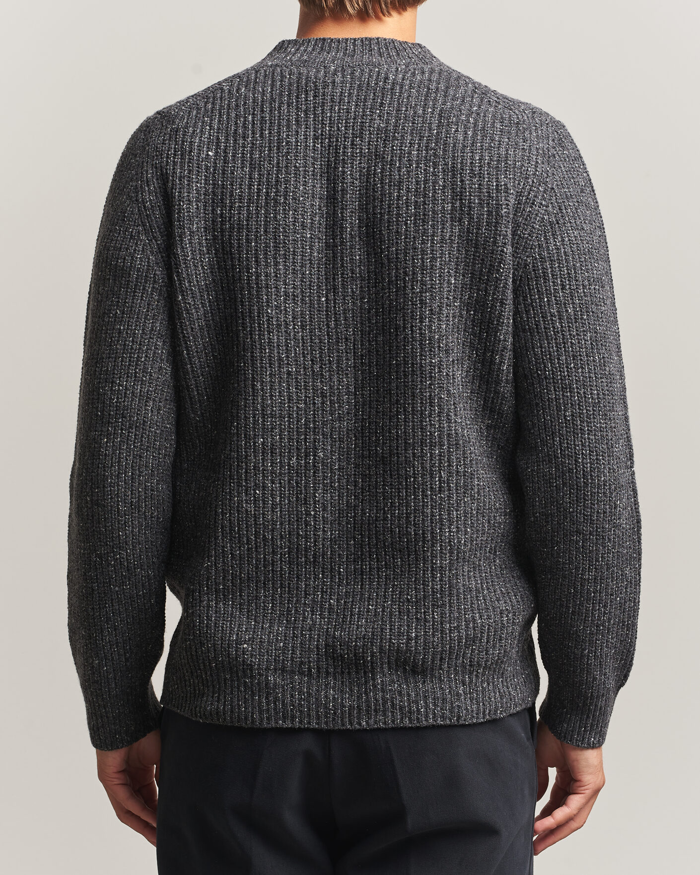 Herren | Pullover | Morgano | Fisherman Ribb Donegal Knitted V-Neck Dark Grey