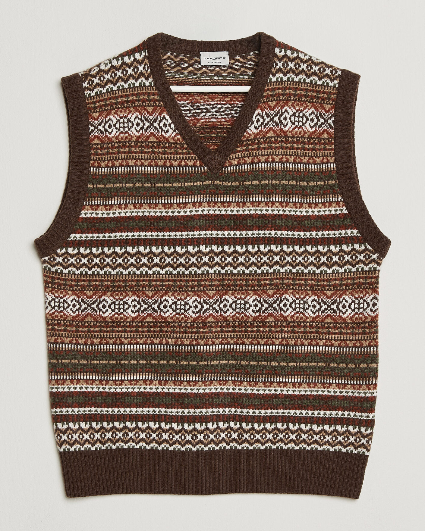 Herren | Pullover | Morgano | Wool/Cashmere Fair Isle Knitted Vest Brown