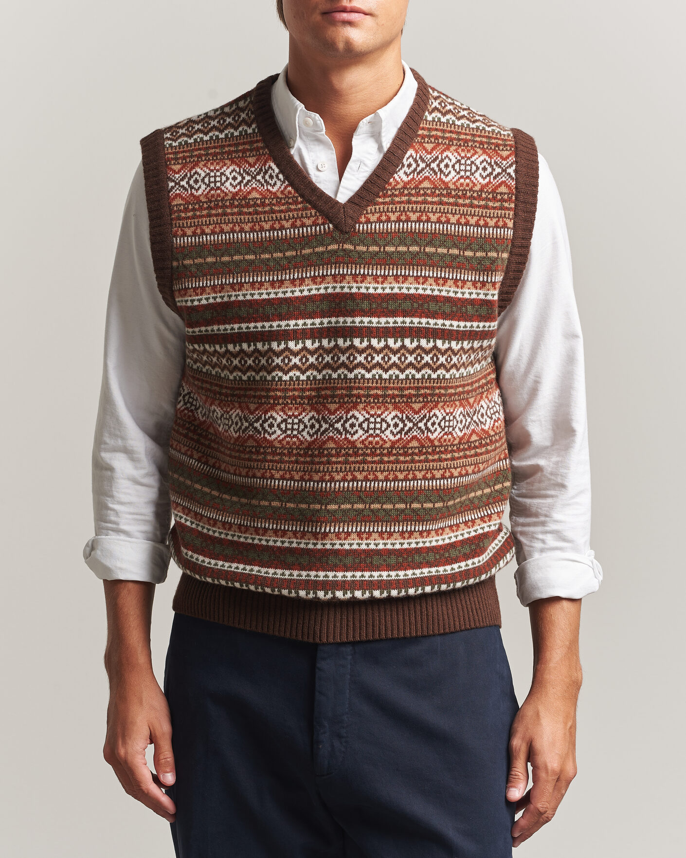Herren | Pullover | Morgano | Wool/Cashmere Fair Isle Knitted Vest Brown