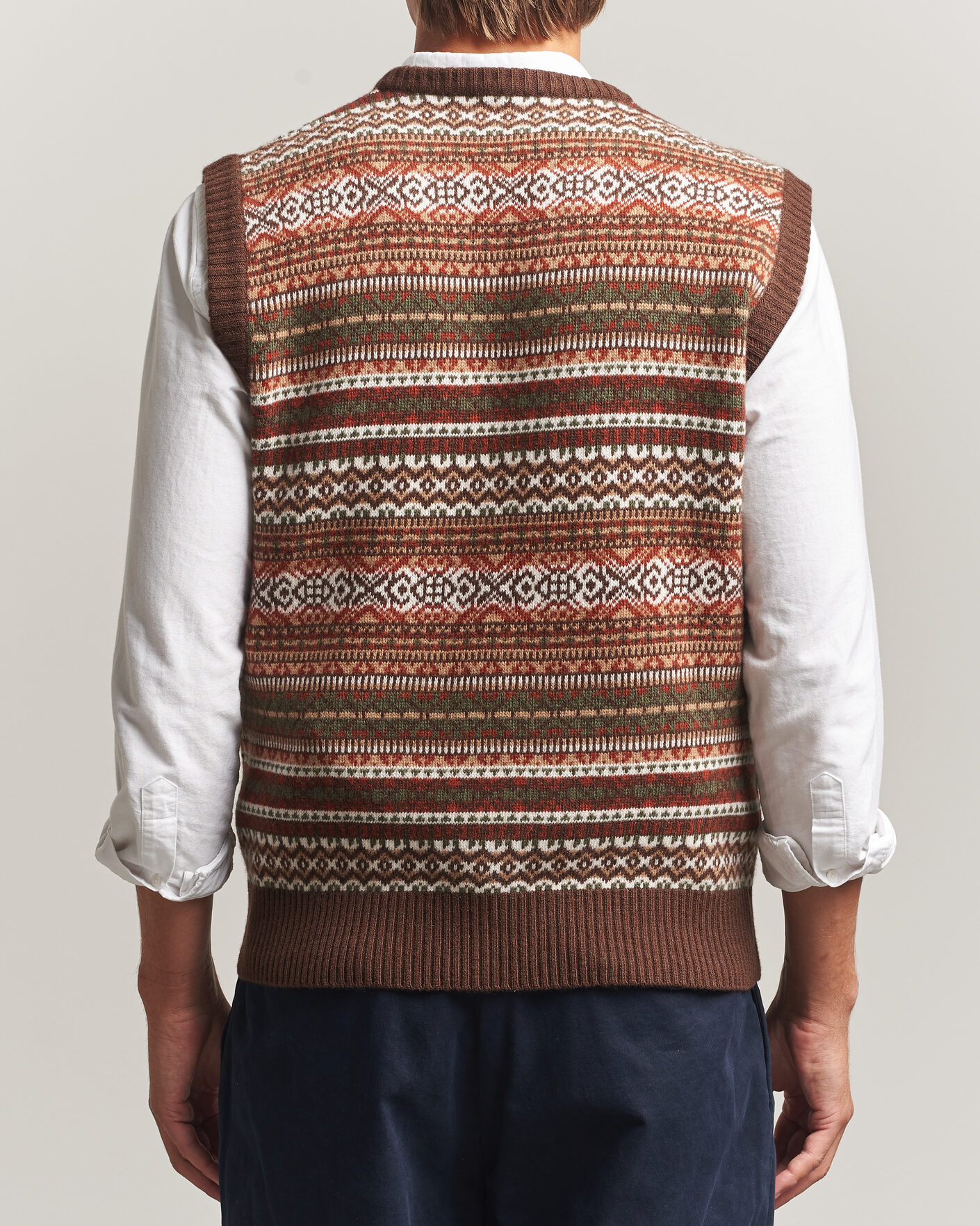 Herren | Pullover | Morgano | Wool/Cashmere Fair Isle Knitted Vest Brown