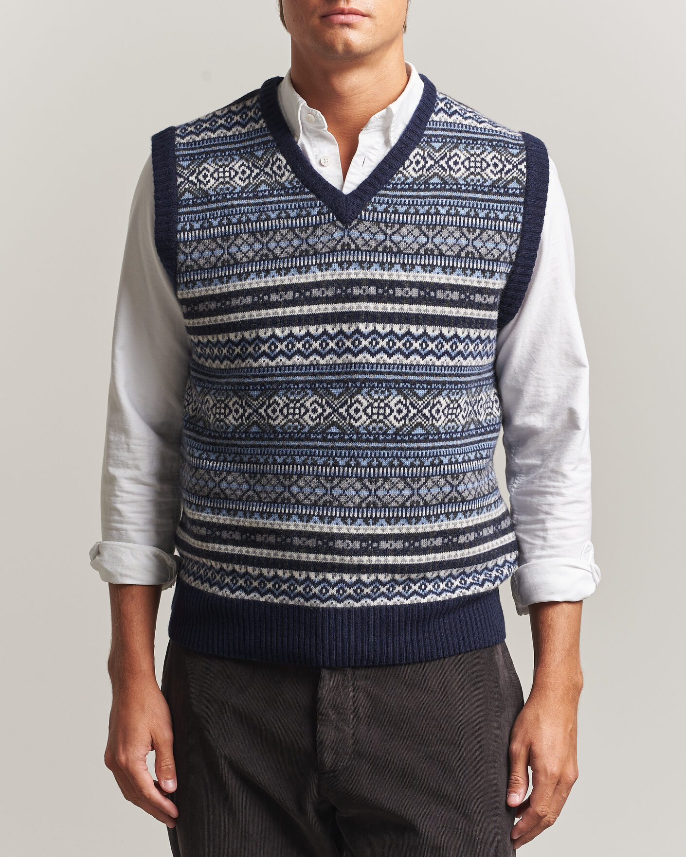 Herren | Pullover | Morgano | Wool/Cashmere Fair Isle Knitted Vest Navy