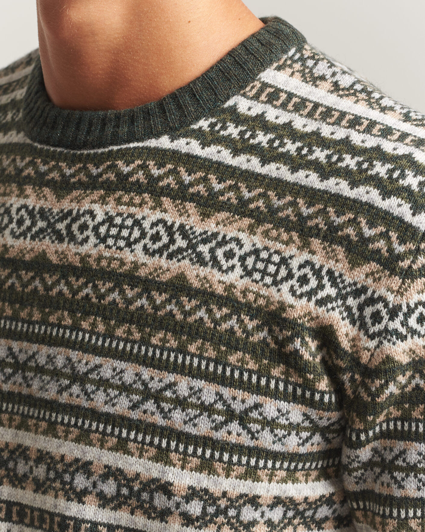 Herren | Pullover | Morgano | Wool/Cashmere Fair Isle Knitted Crewneck Green