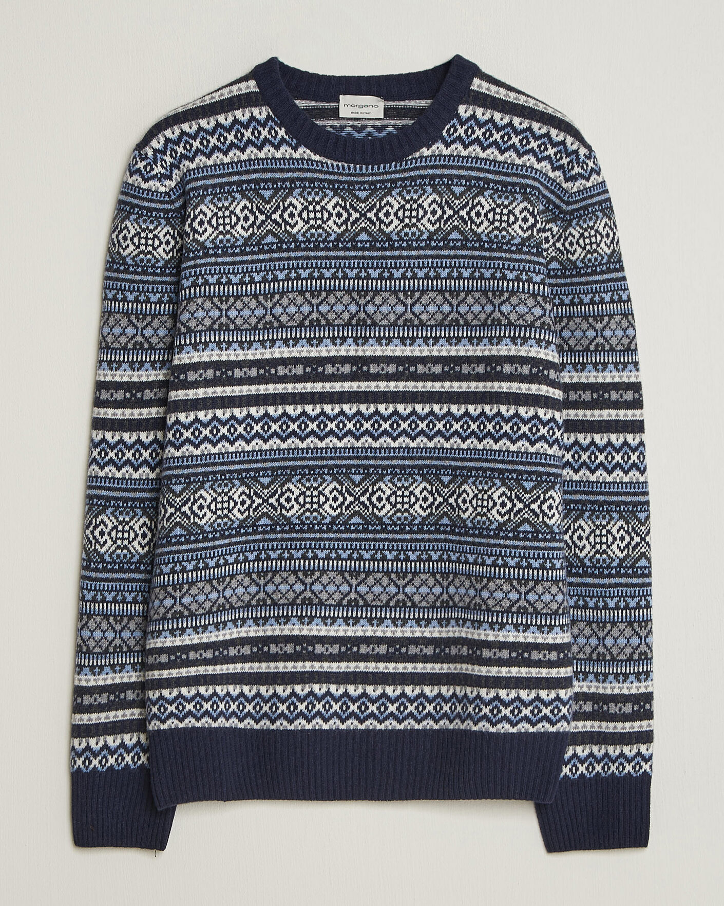 Herren | Pullover | Morgano | Wool/Cashmere Fair Isle Knitted Crewneck Navy