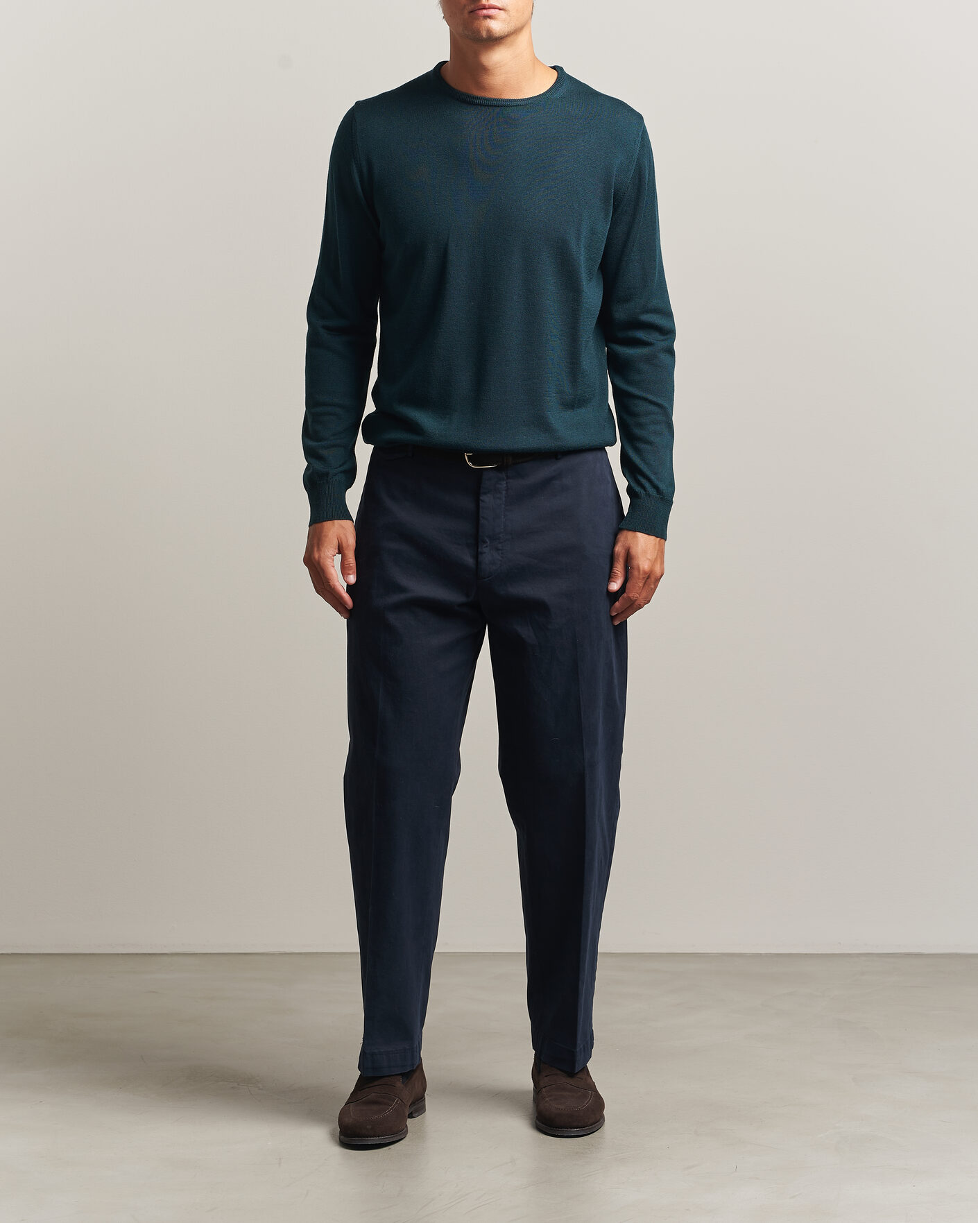 Herren | Pullover | Morgano | Extra Fine Merino Wool Crewneck Bottle Green