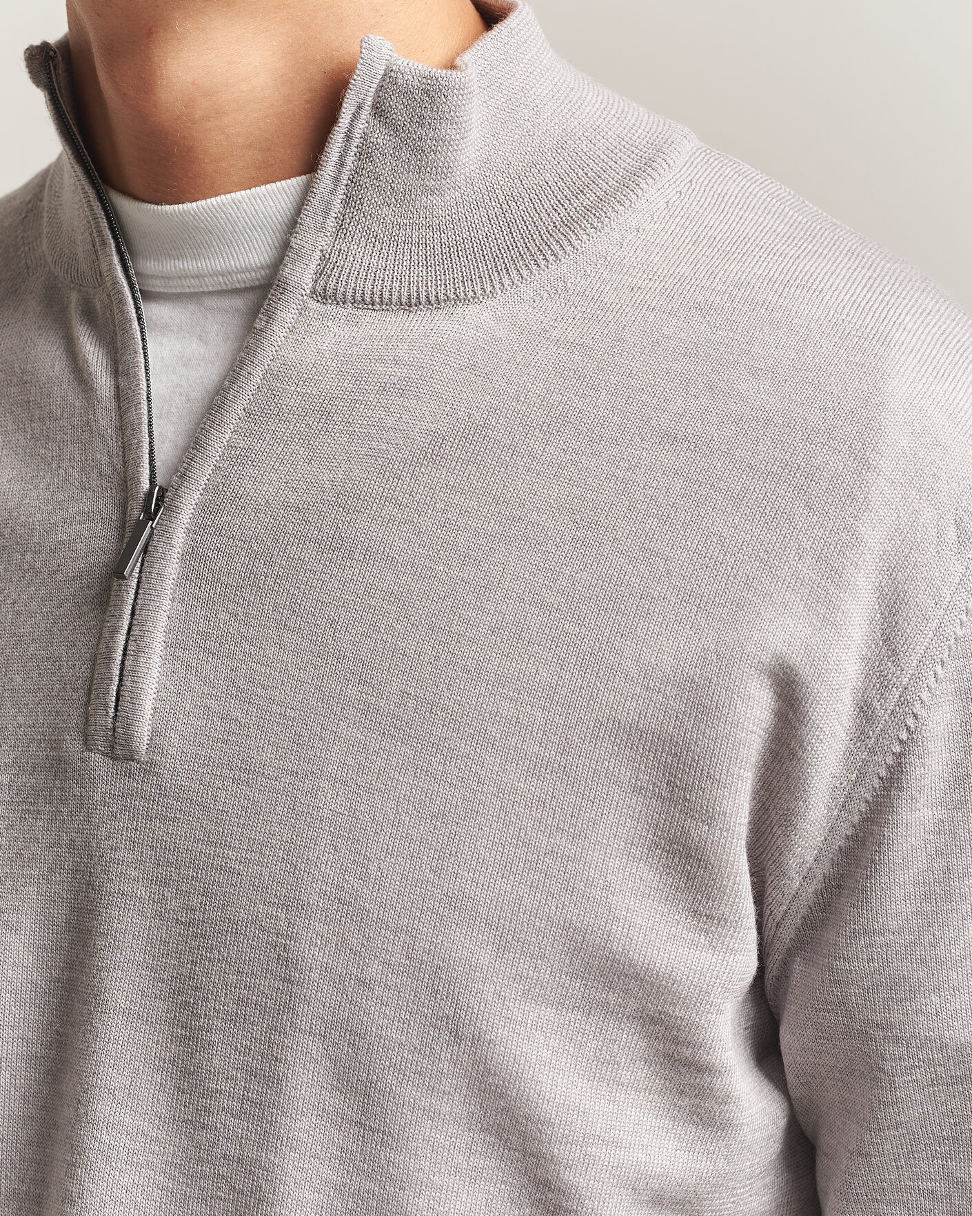 Herren | Pullover | Morgano | Extra Fine Merino Wool Half-Zip Light Grey