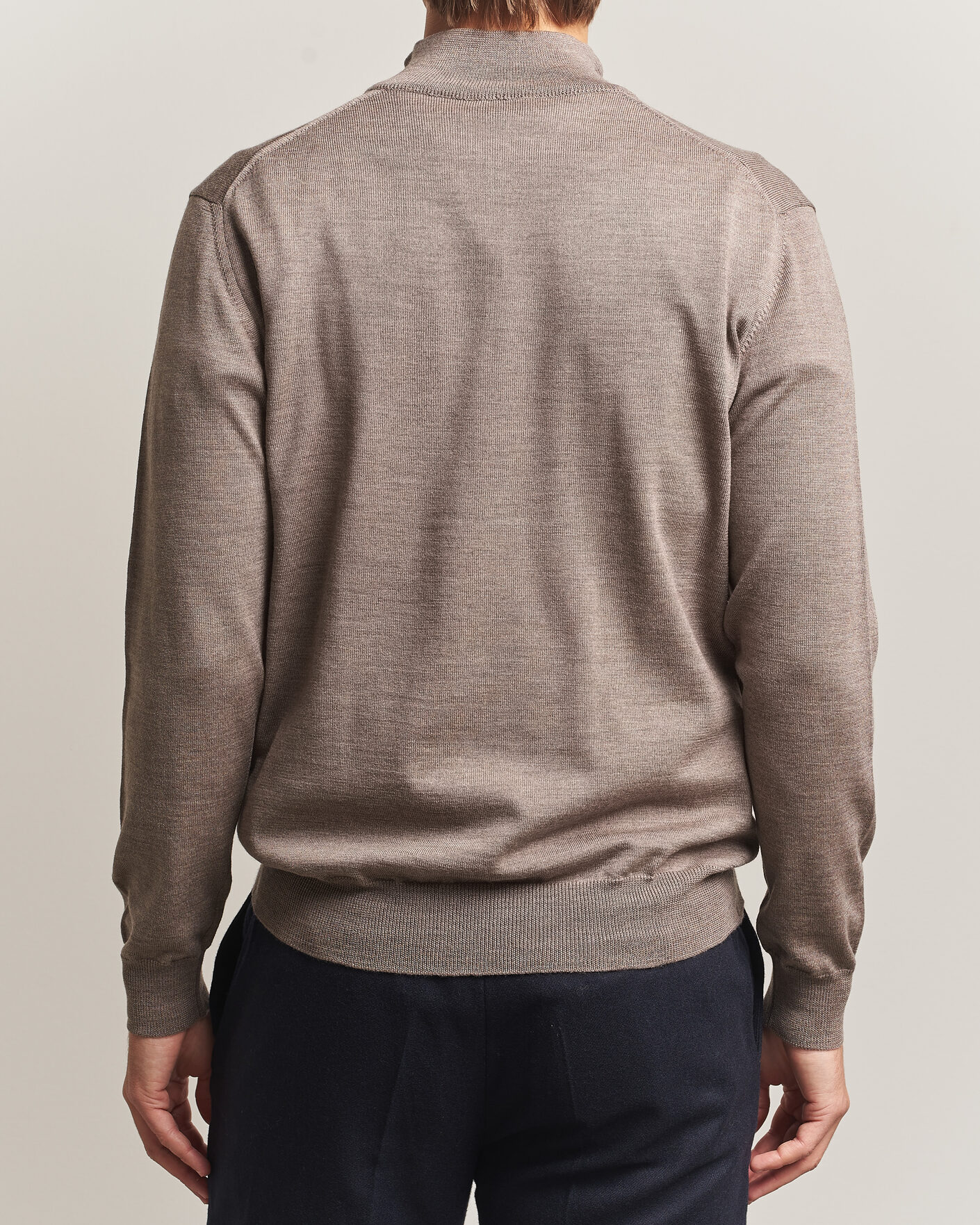 Herren | Pullover | Morgano | Extra Fine Merino Wool Half-Zip Mid Brown