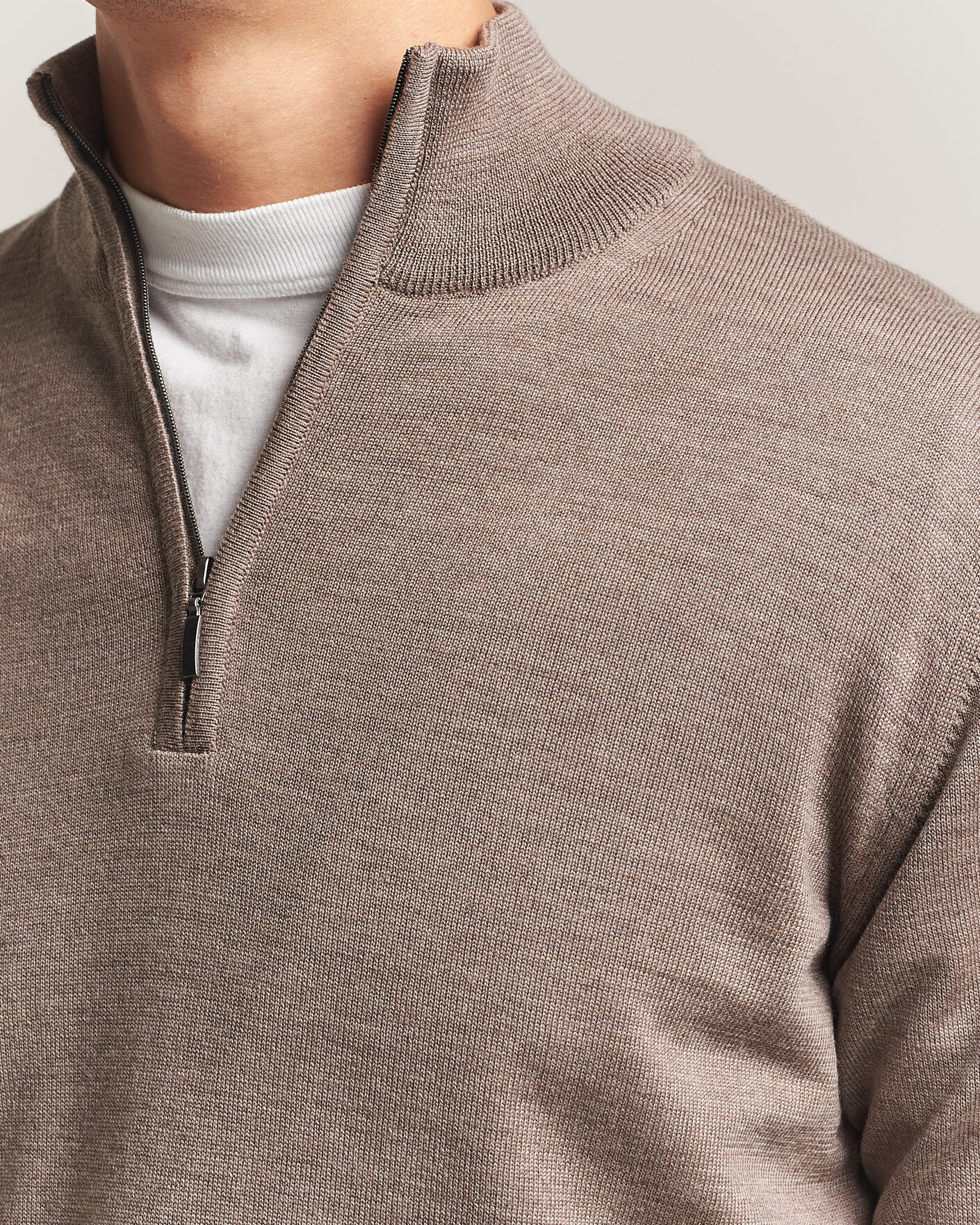 Herren | Pullover | Morgano | Extra Fine Merino Wool Half-Zip Mid Brown
