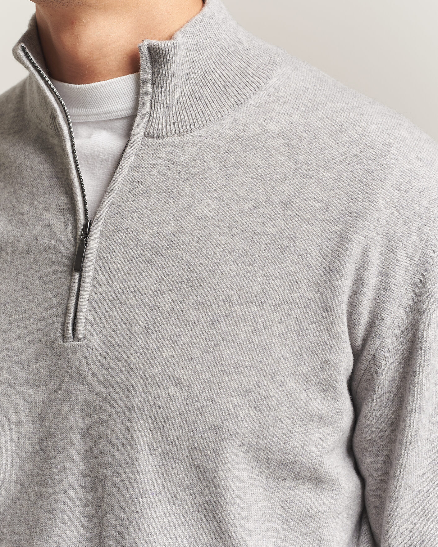 Herren | Pullover | Morgano | Wool/Cashmere Half-Zip Mid Grey