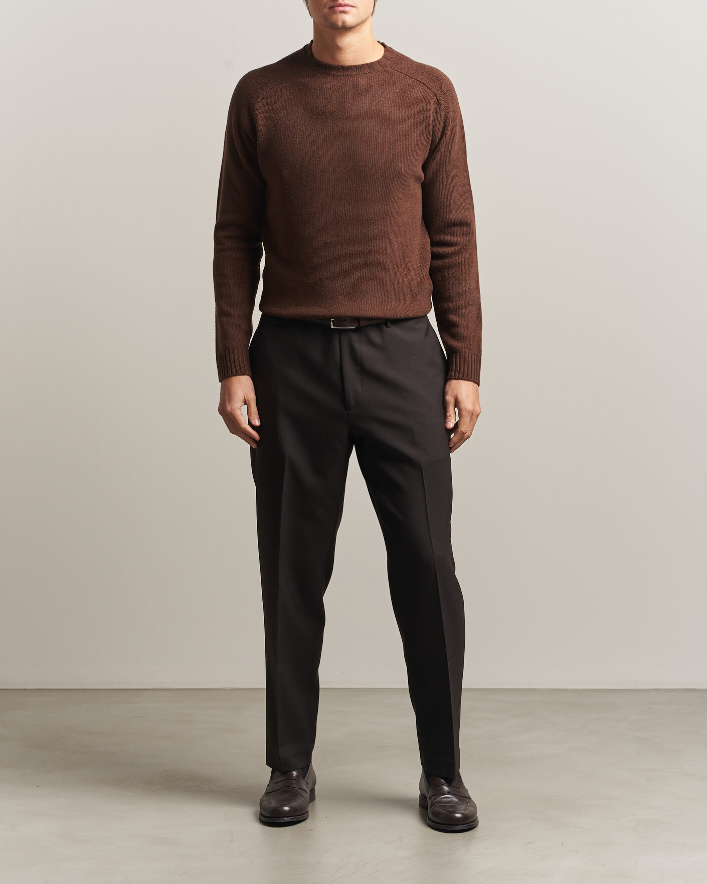 Herren | Pullover | Morgano | Heavy Knitted Wool/Cashmere Crewneck Dark Brown