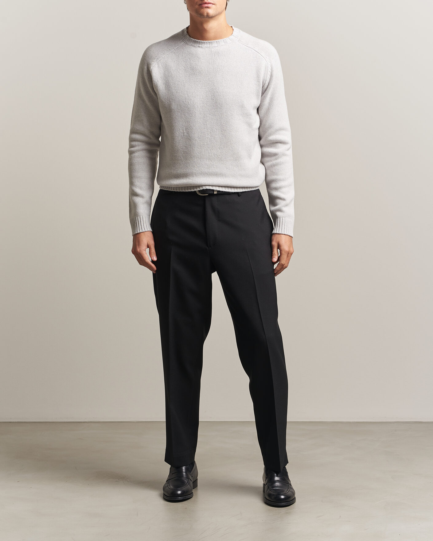 Herren | Pullover | Morgano | Heavy Knitted Wool/Cashmere Crewneck Light Grey