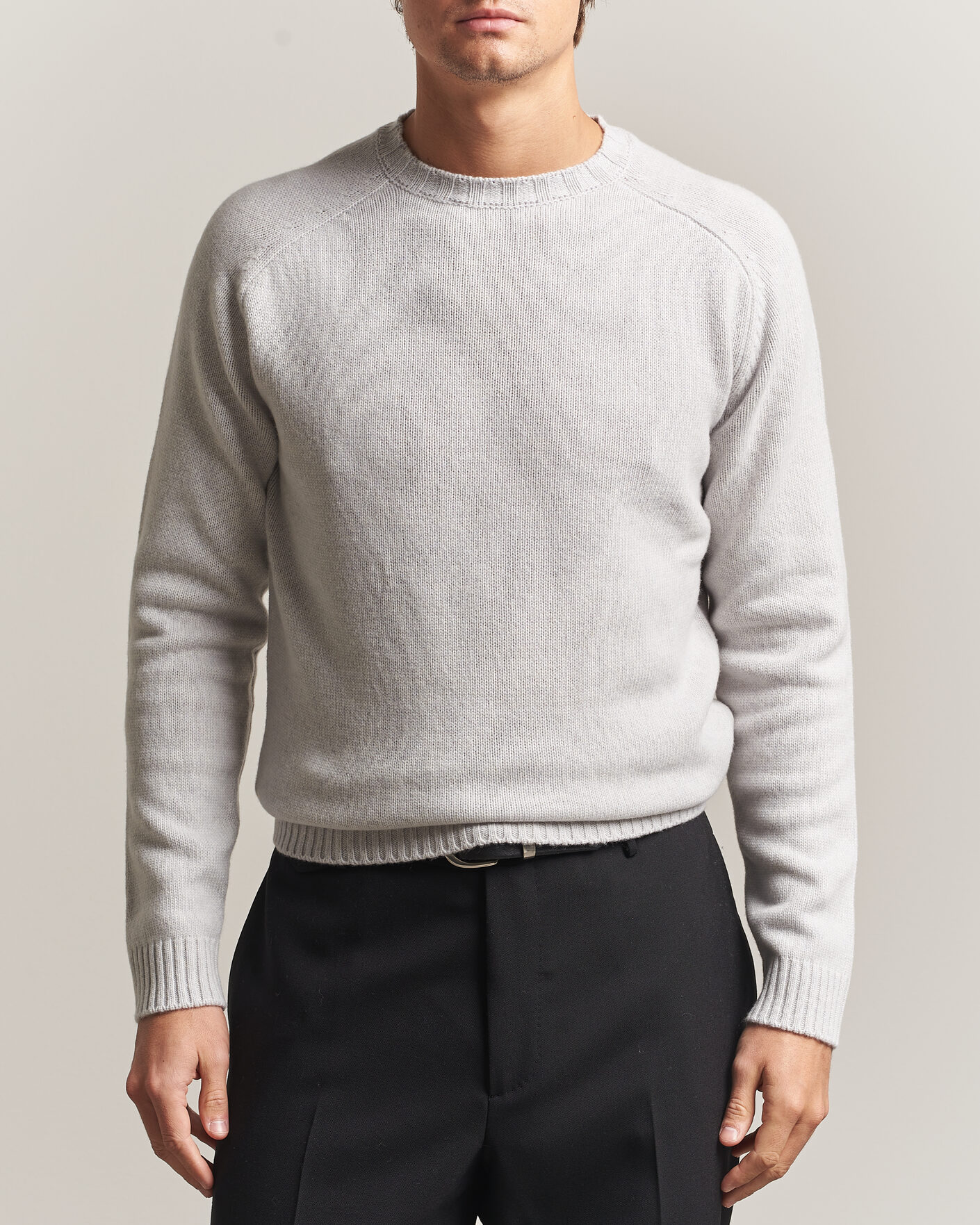 Herren | Pullover | Morgano | Heavy Knitted Wool/Cashmere Crewneck Light Grey