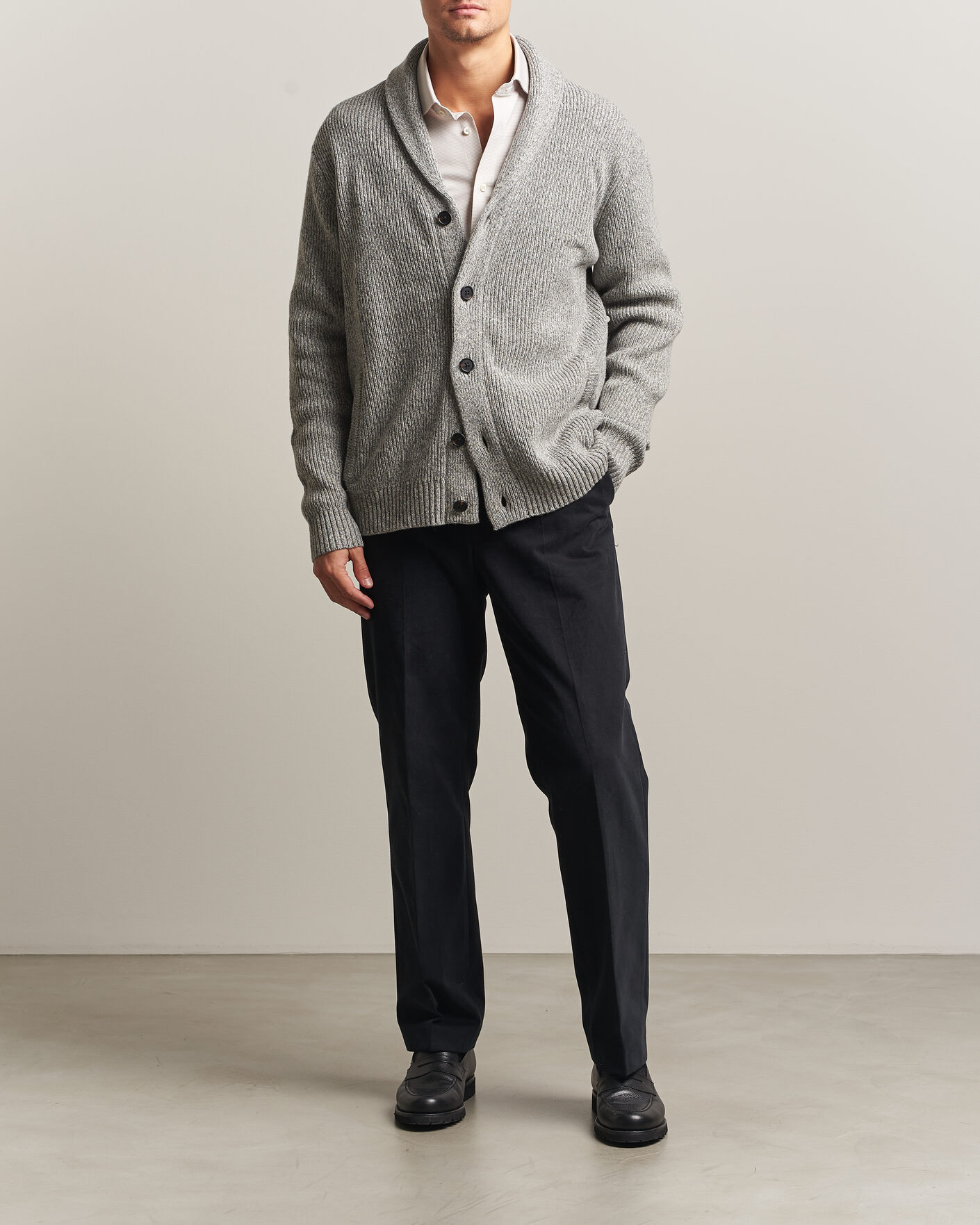 Herren | Pullover | Charles Tyrwhitt | Chunky Merino Shawl Neck Cardigan Grey
