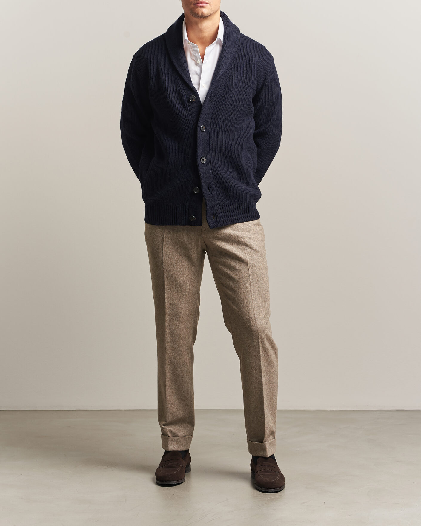 Herren | Pullover | Charles Tyrwhitt | Chunky Merino Shawl Neck Cardigan Navy
