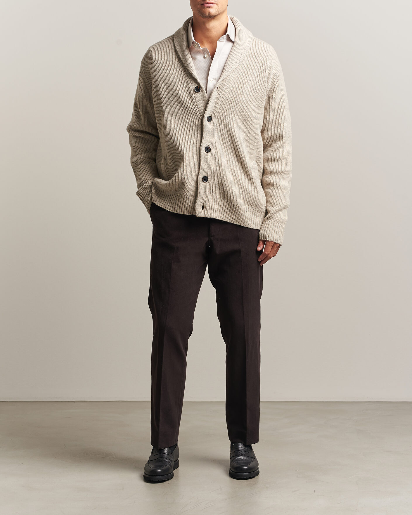 Herren | Pullover | Charles Tyrwhitt | Chunky Merino Shawl Neck Cardigan Oat