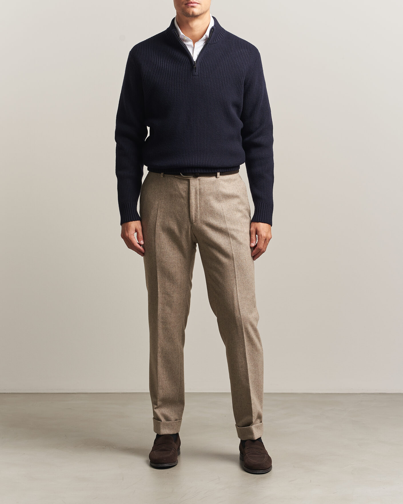 Herren | Pullover | Charles Tyrwhitt | Chunky Merino Zip Neck Navy