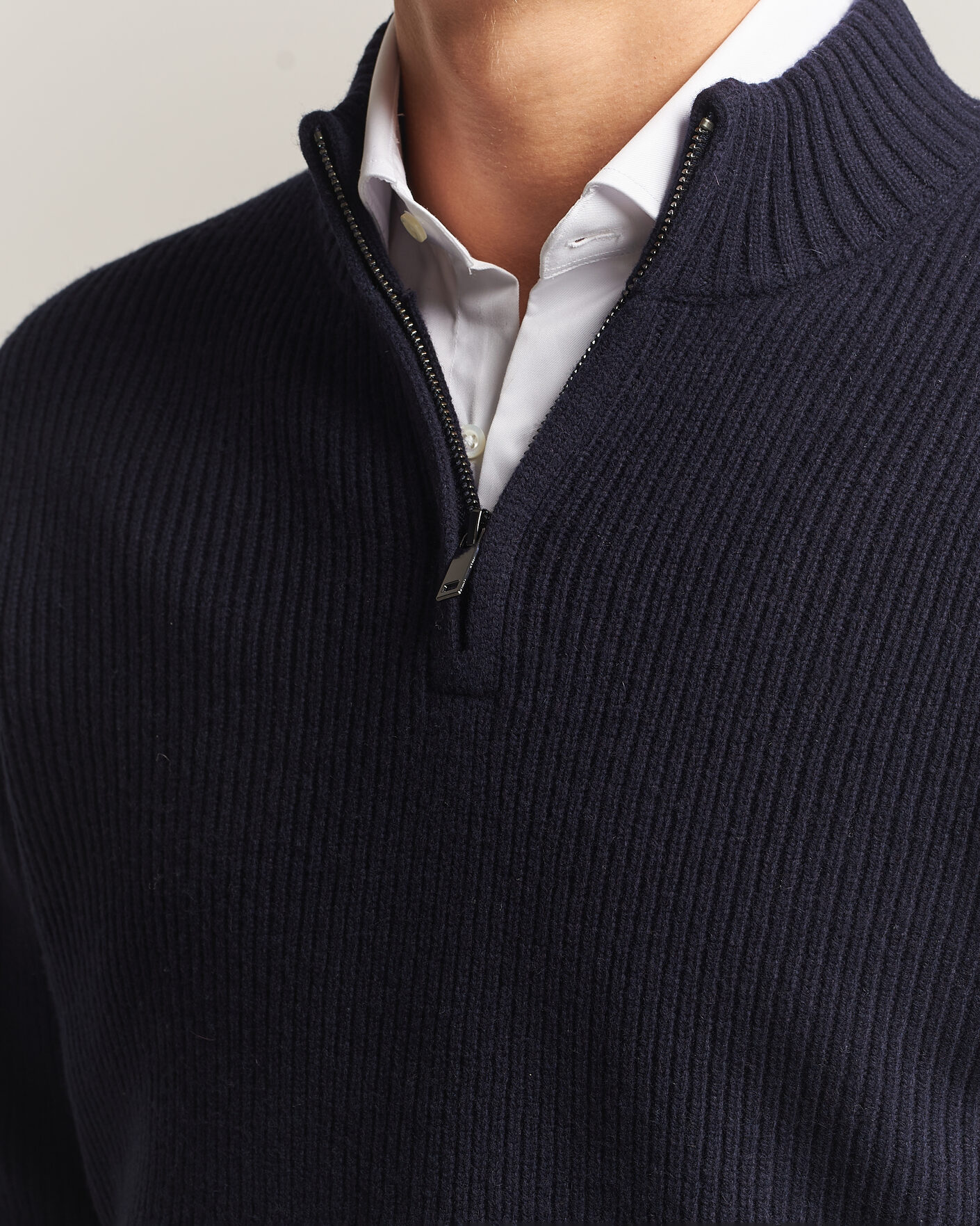 Herren | Pullover | Charles Tyrwhitt | Chunky Merino Zip Neck Navy