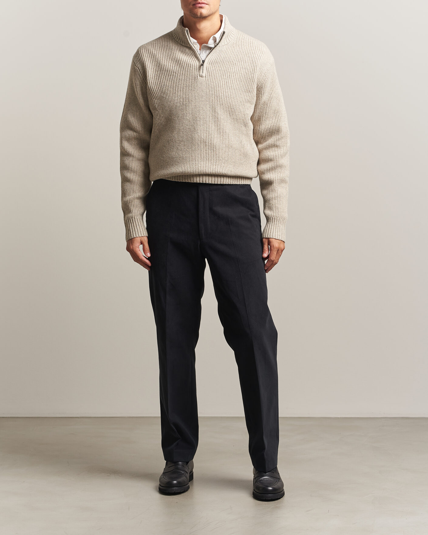Herren | Pullover | Charles Tyrwhitt | Chunky Merino Zip Neck Oat