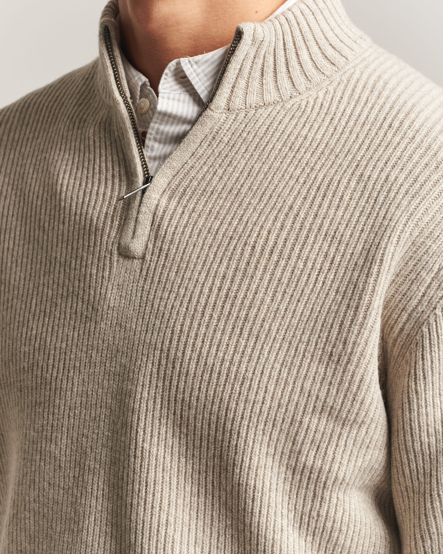 Herren | Pullover | Charles Tyrwhitt | Chunky Merino Zip Neck Oat