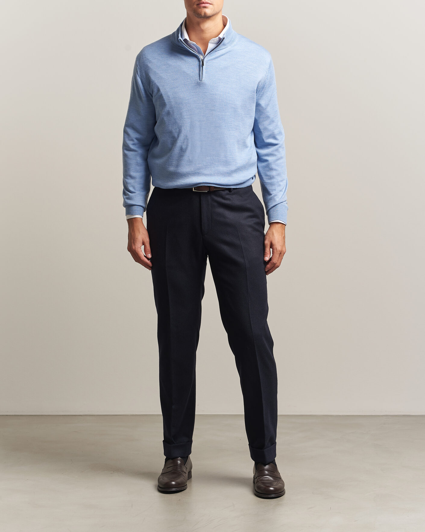 Herren | Pullover | Charles Tyrwhitt | Pure Merino Zip Neck Jumper Cornflower Blue
