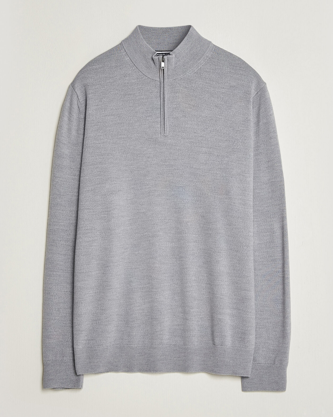 Herren | Pullover | Charles Tyrwhitt | Pure Merino Zip Neck Jumper Light Grey