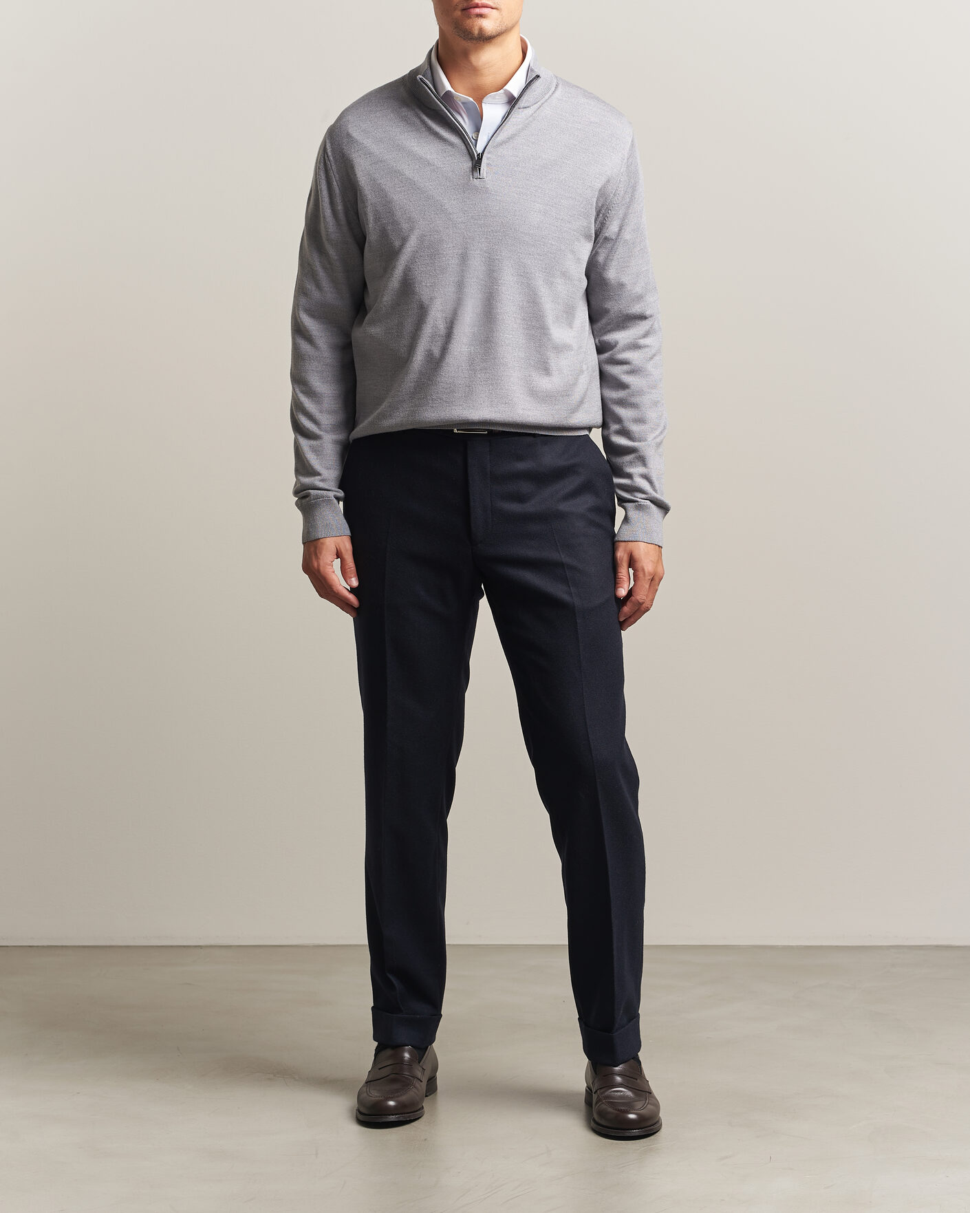 Herren | Pullover | Charles Tyrwhitt | Pure Merino Zip Neck Jumper Light Grey