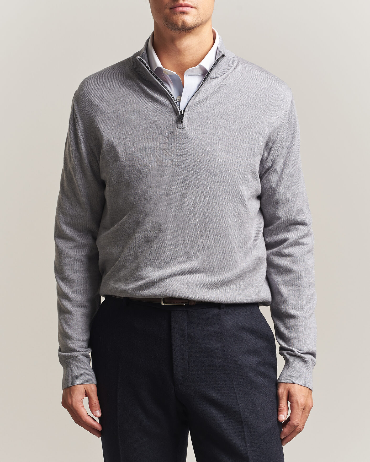 Herren | Pullover | Charles Tyrwhitt | Pure Merino Zip Neck Jumper Light Grey