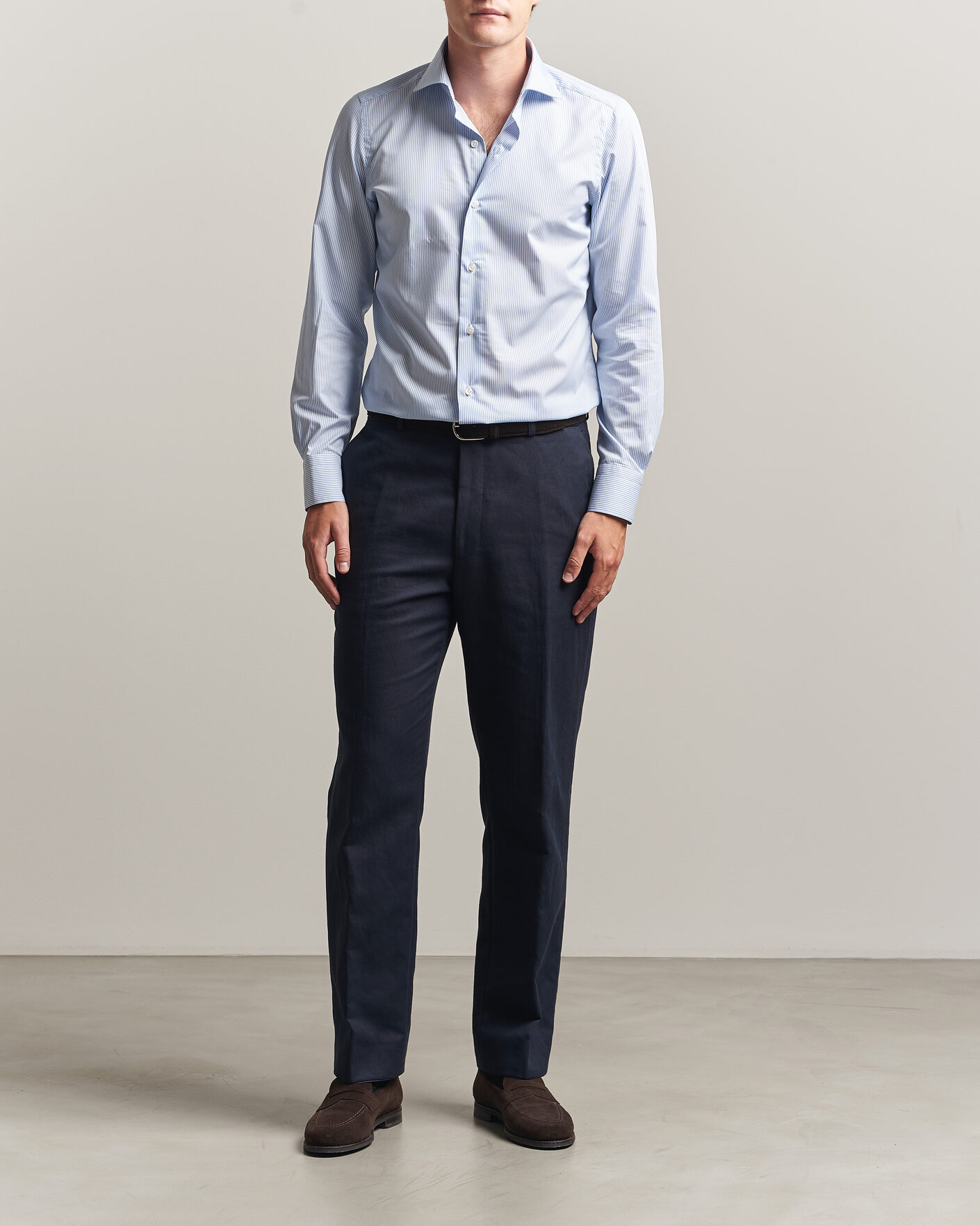 Herren | Hemden | Finamore Napoli | Milano Slim Traveller Cotton Shirt Blue Stripe
