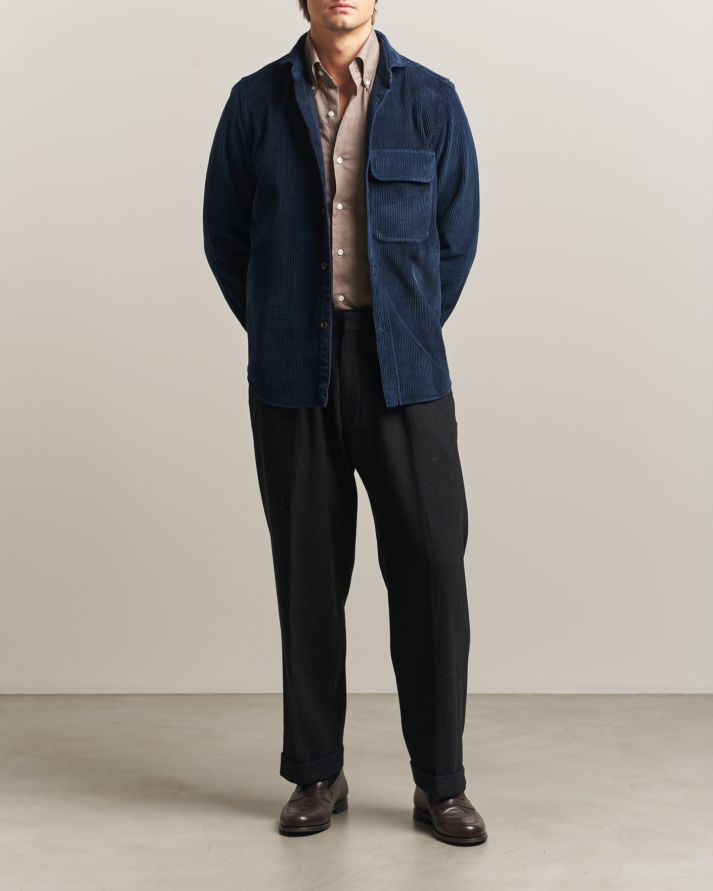 Herren | Hemden | Finamore Napoli | Garment Dyed Corduroy Overshirt Navy