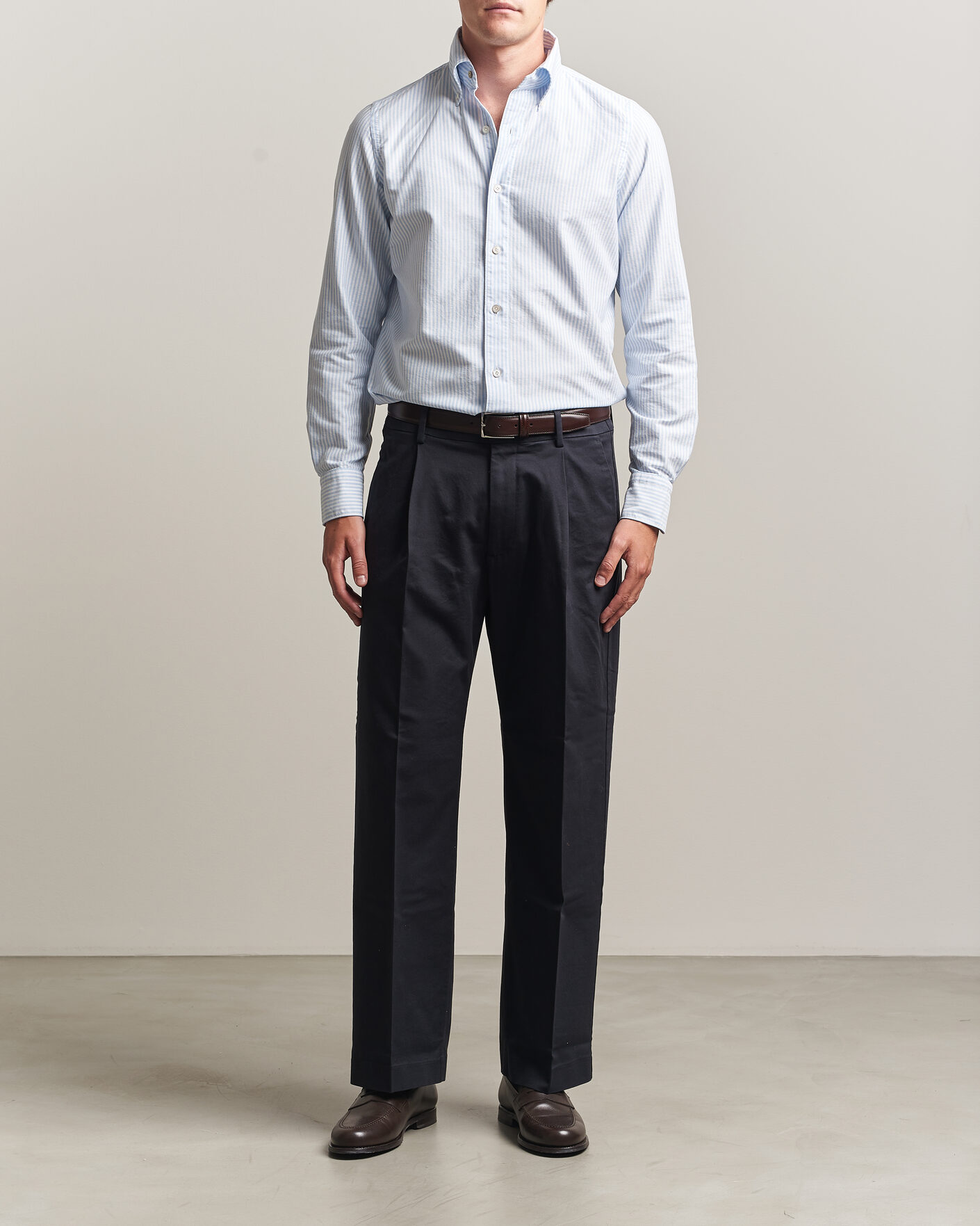 Herren | Hemden | Finamore Napoli | Gaeta Oxford Button Down Shirt Light Blue Stripe
