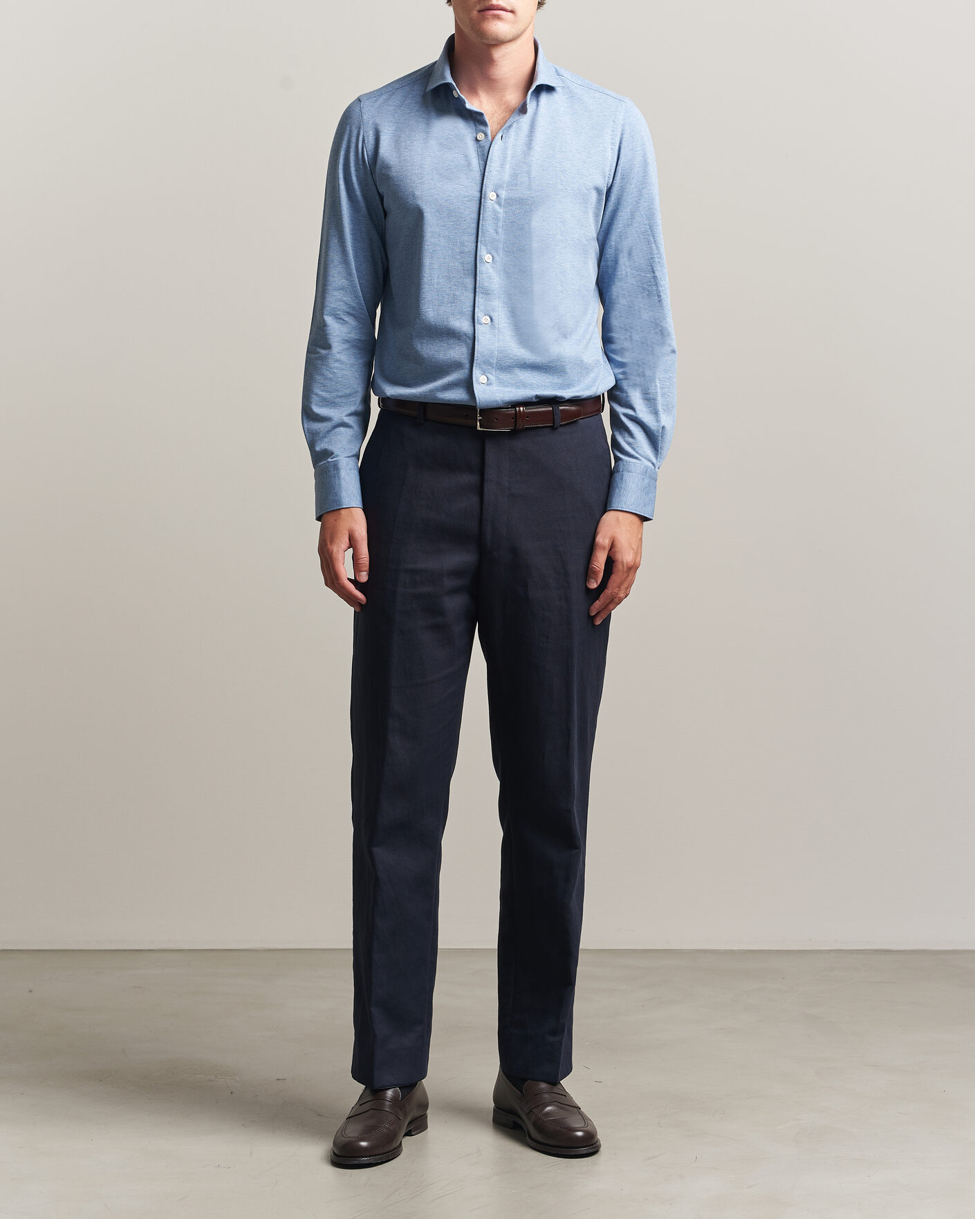 Herren | Hemden | Finamore Napoli | Cotton/Cashmere Jersey Shirt Light Blue