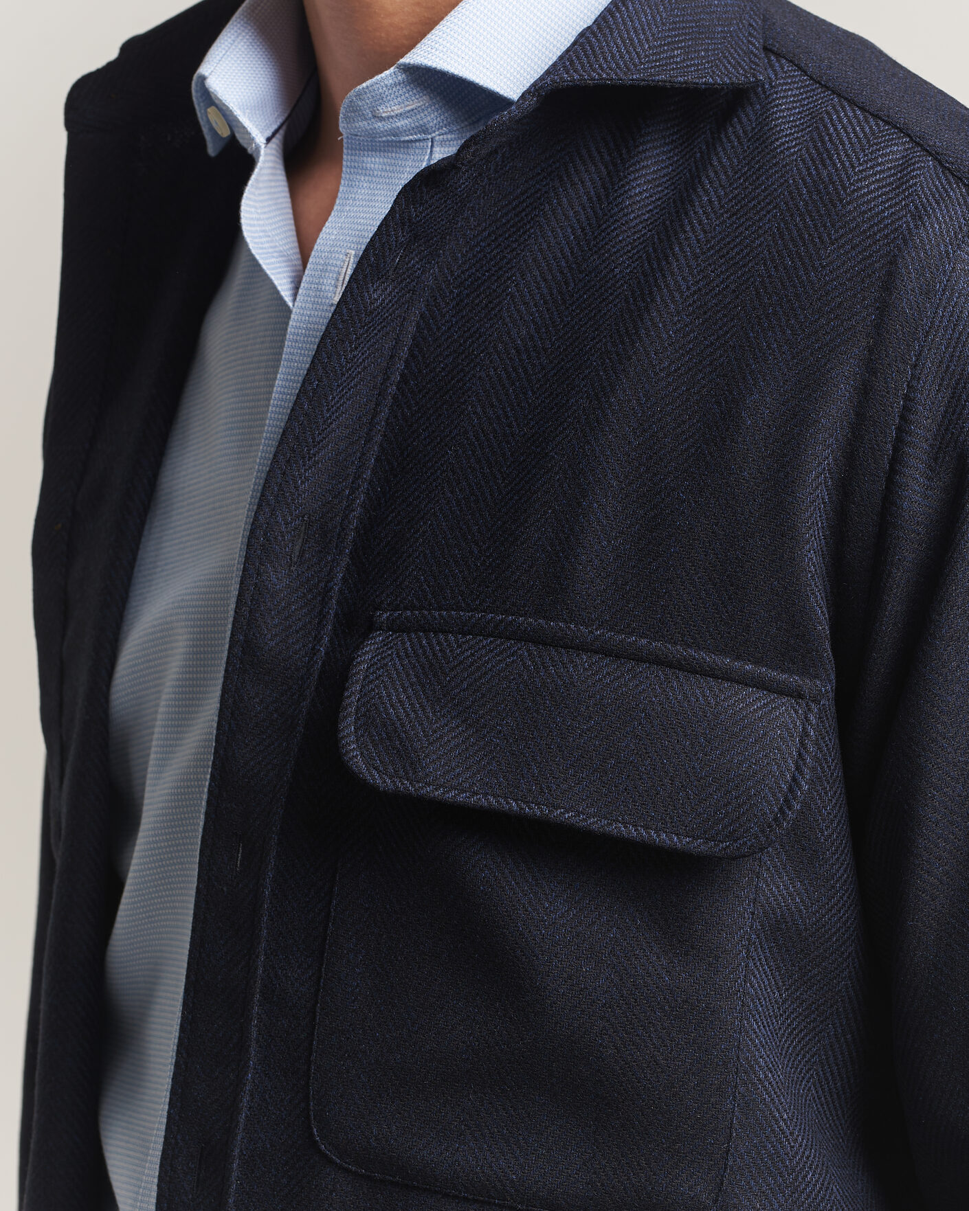 Herren | Hemden | Finamore Napoli | Wool Herringbone Overshirt Navy