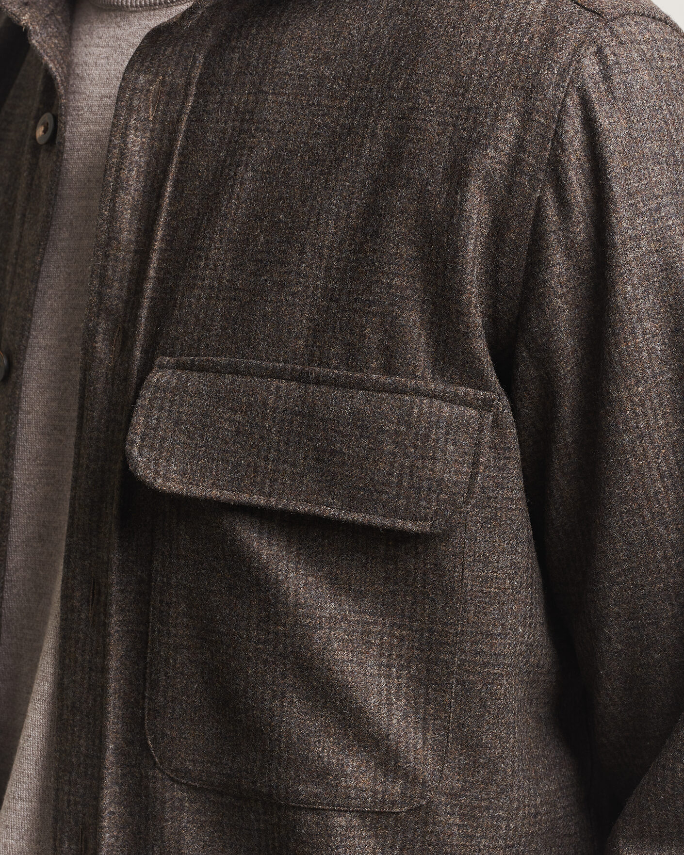 Herren | Hemden | Finamore Napoli | Wool Houndstooth Overshirt Dark Brown