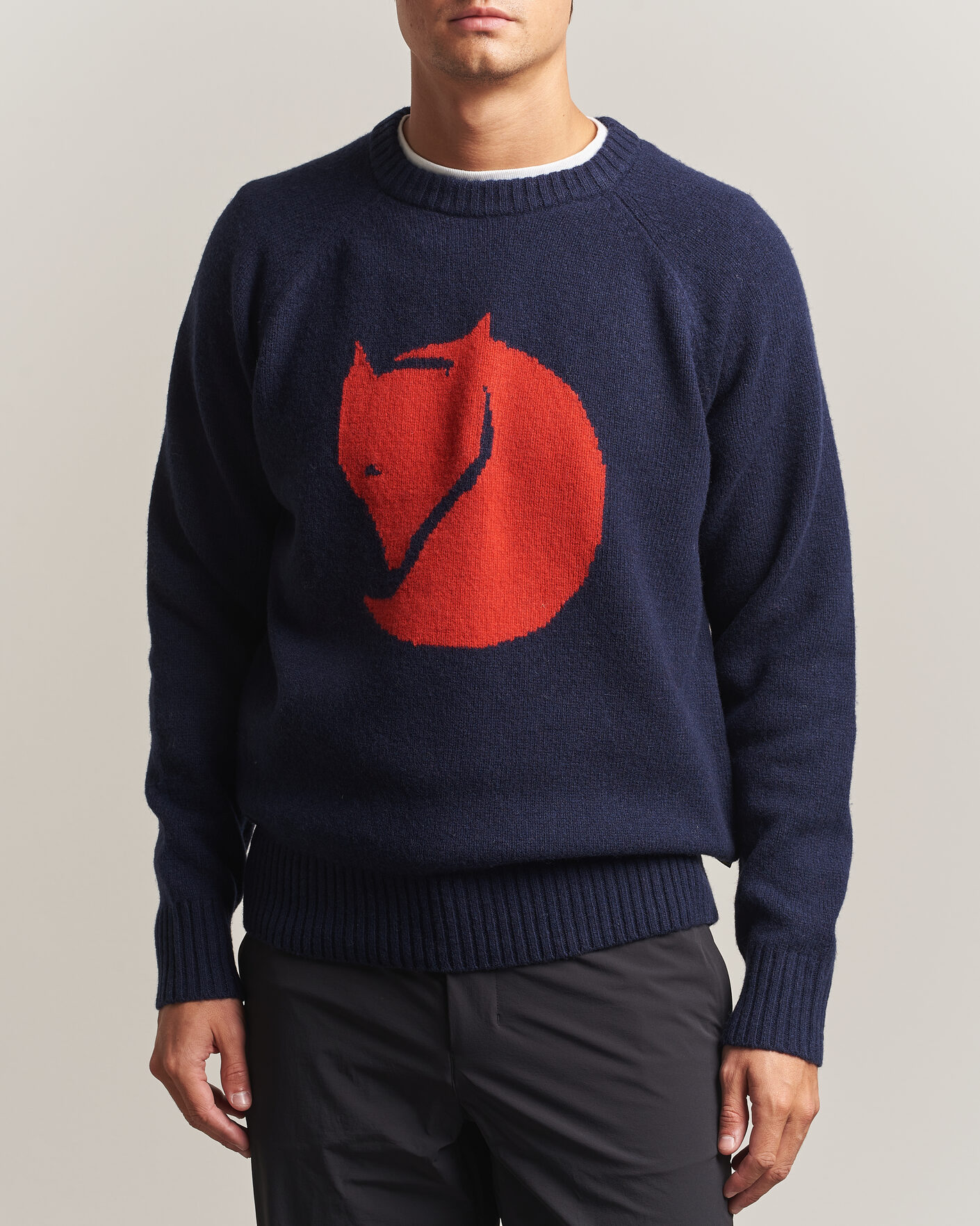 Herren | Pullover | Fjällräven | Logo Knit Wool Sweater Dark Navy