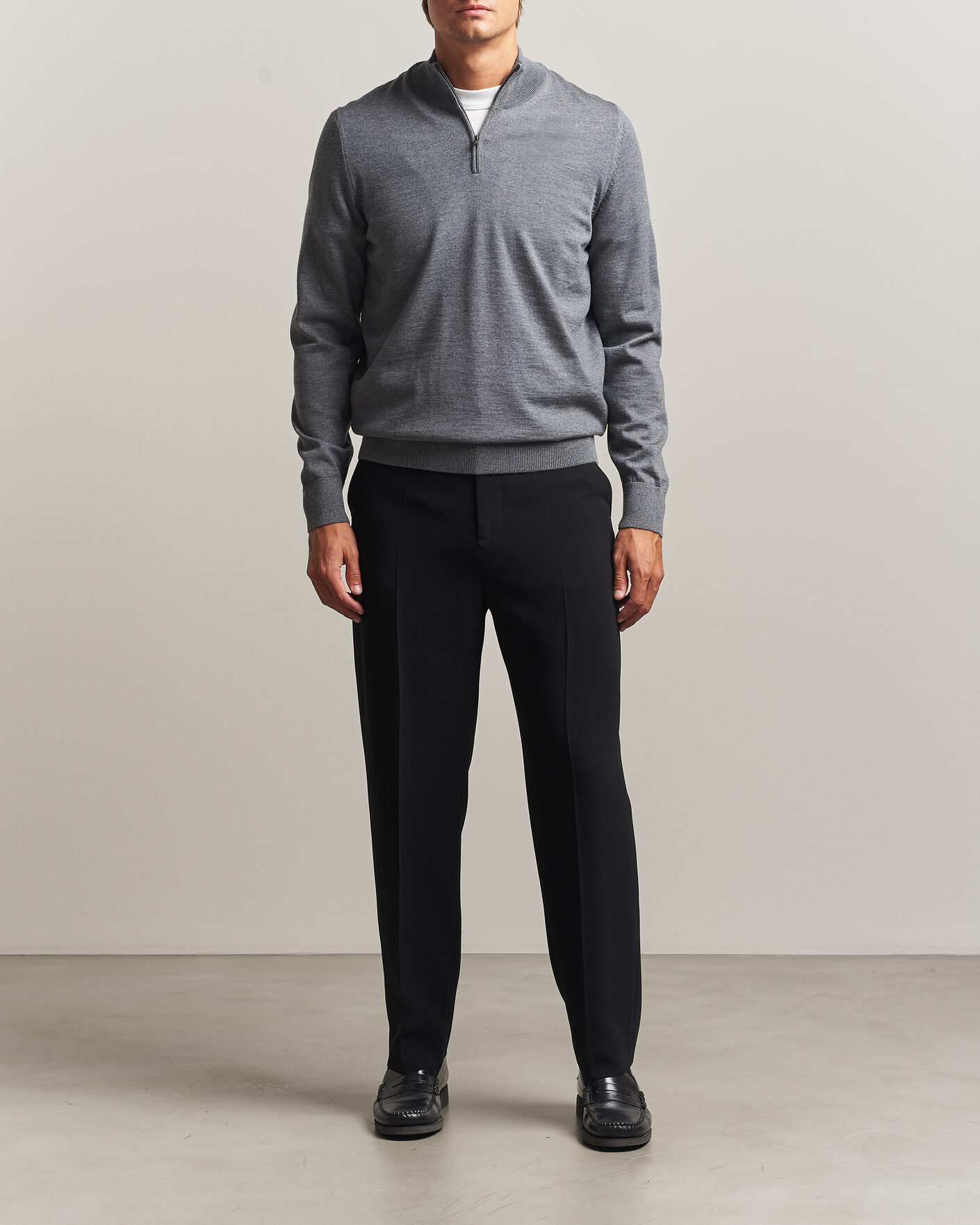 Herren | Pullover | BOSS BLACK | Ebenji Merino Knitted Half Zip Medium Grey