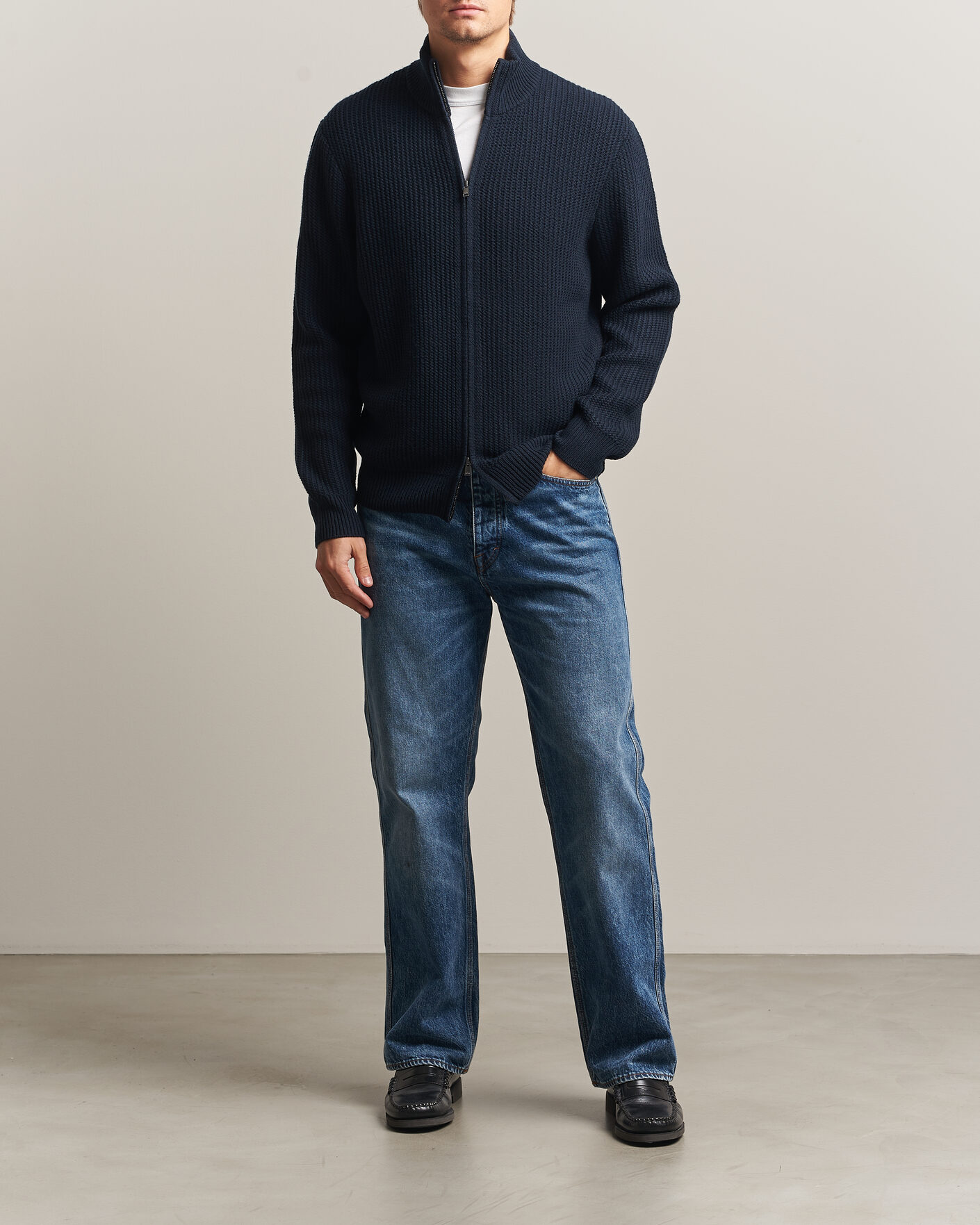 Herren | Pullover | BOSS BLACK | Fiocco Wool/Cashmere Full Zip Dark Blue