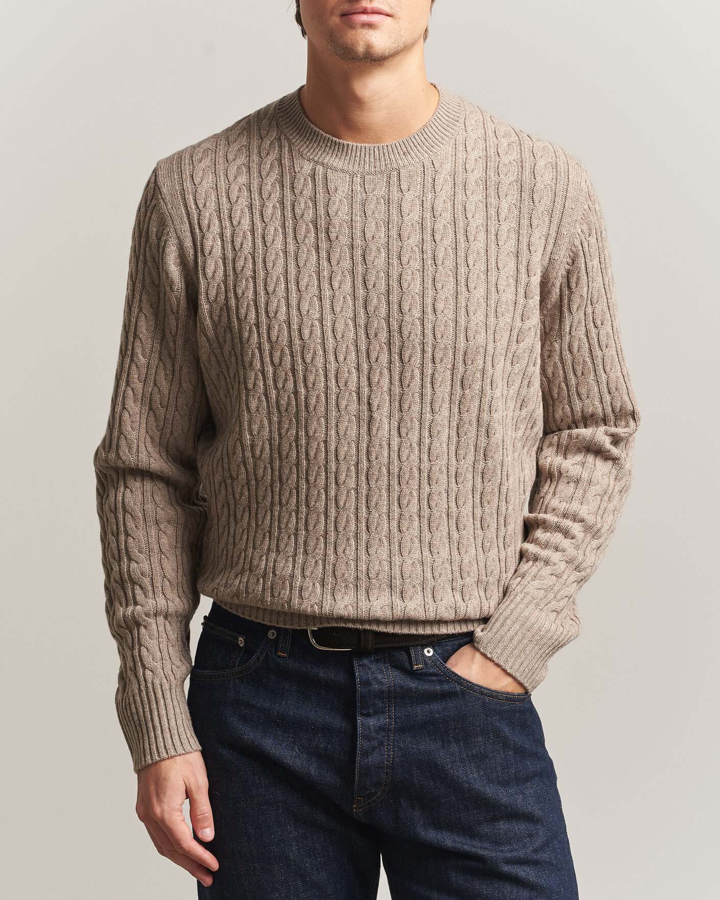 Herren | Pullover | BOSS BLACK | Furlan Wool/Cashmere Cable Crew Neck Open Brown