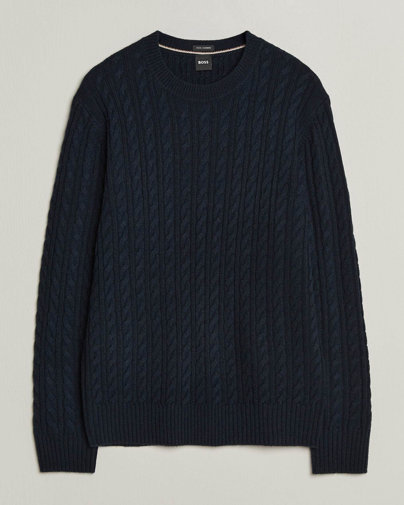 Herren | Pullover | BOSS BLACK | Furlan Wool/Cashmere Cable Crew Neck Dark Blue